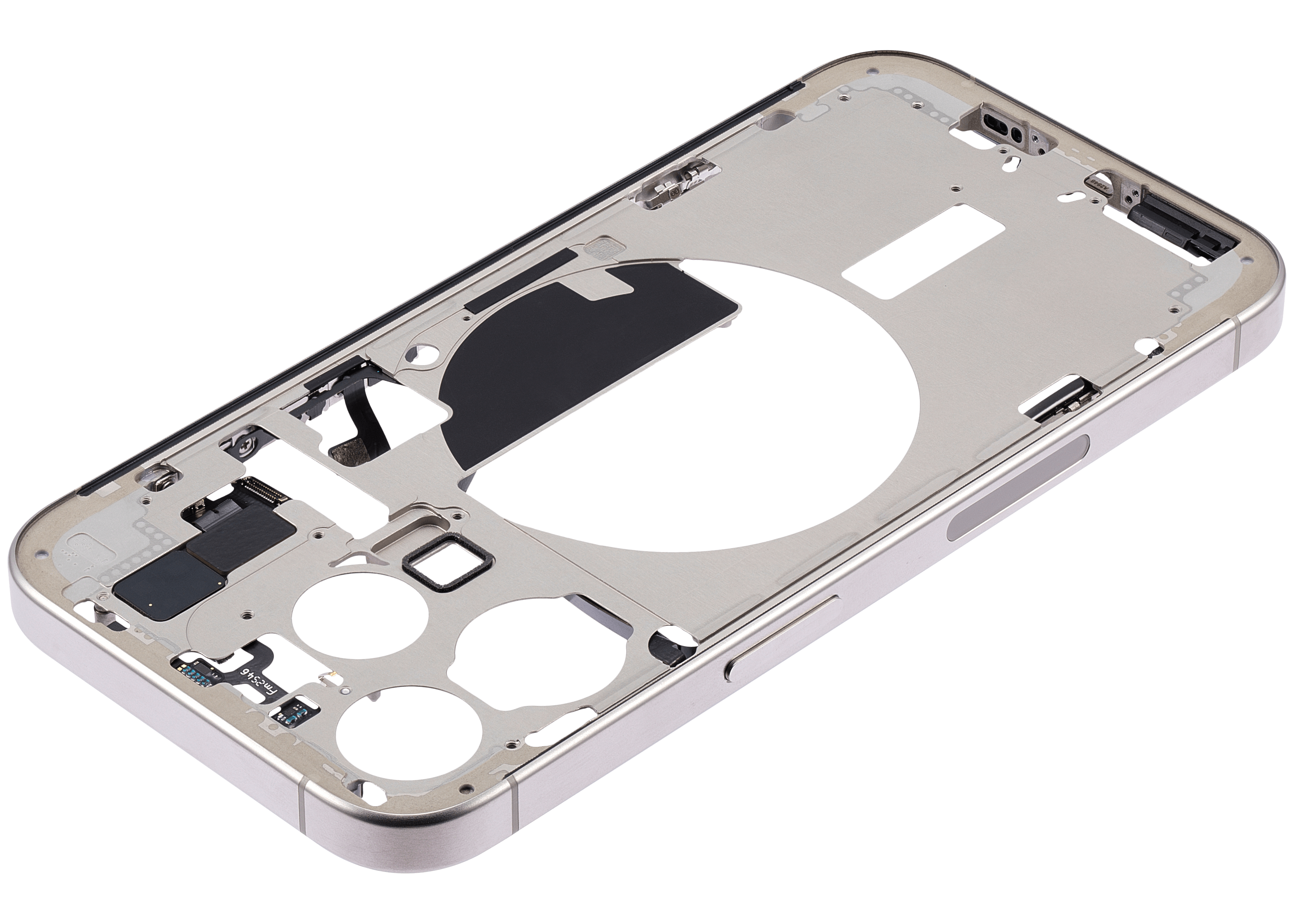 Mid-Frame Housing With Power And Volume Button Compatible For iPhone 15 Pro (US Version) (Used OEM Pull: Grade A) (Natural Titanium)