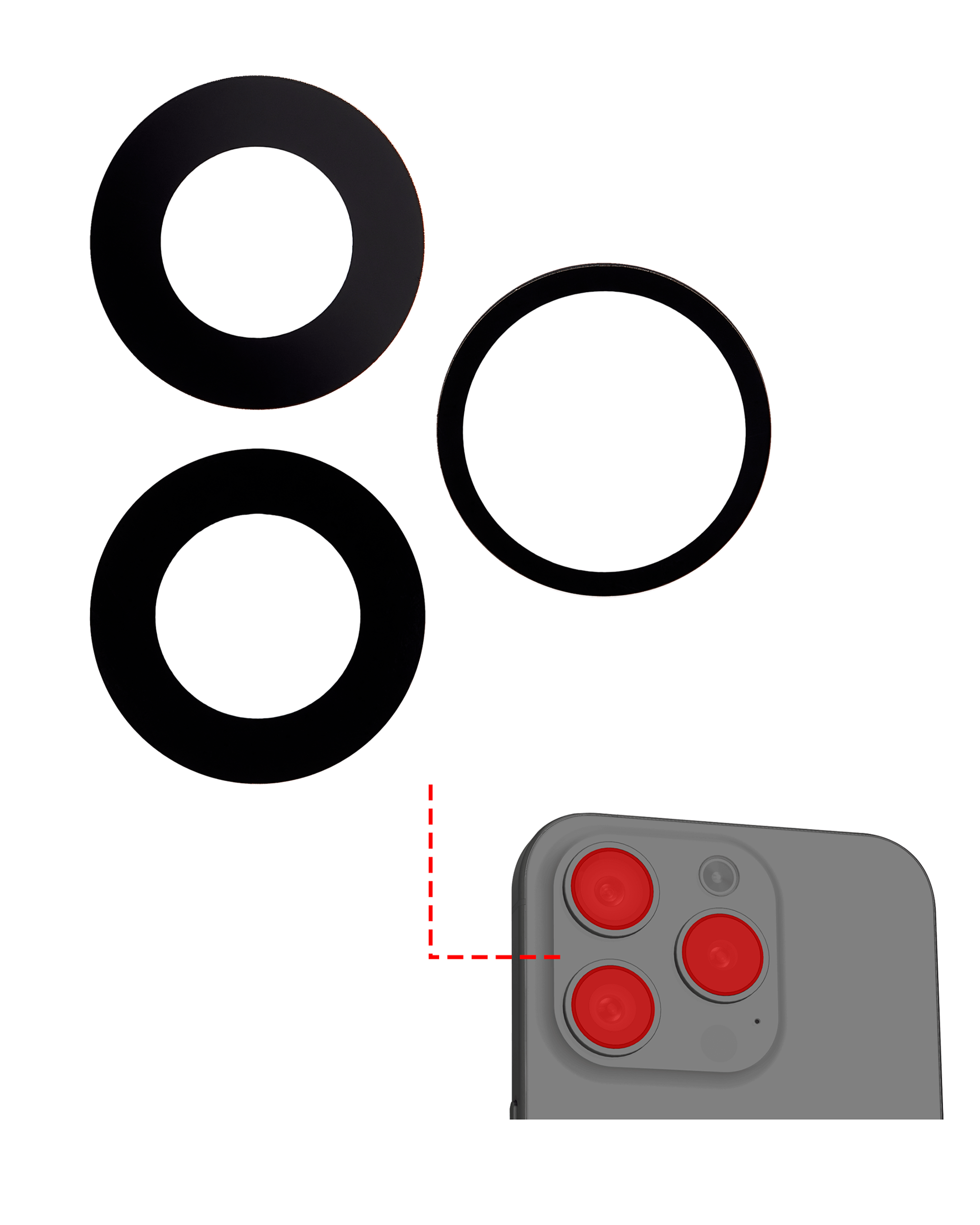 Back Camera Lens (Glass Only) With Adhesive Compatible For iPhone 15 Pro Max (3 Piece Set) (Aftermarket Plus)