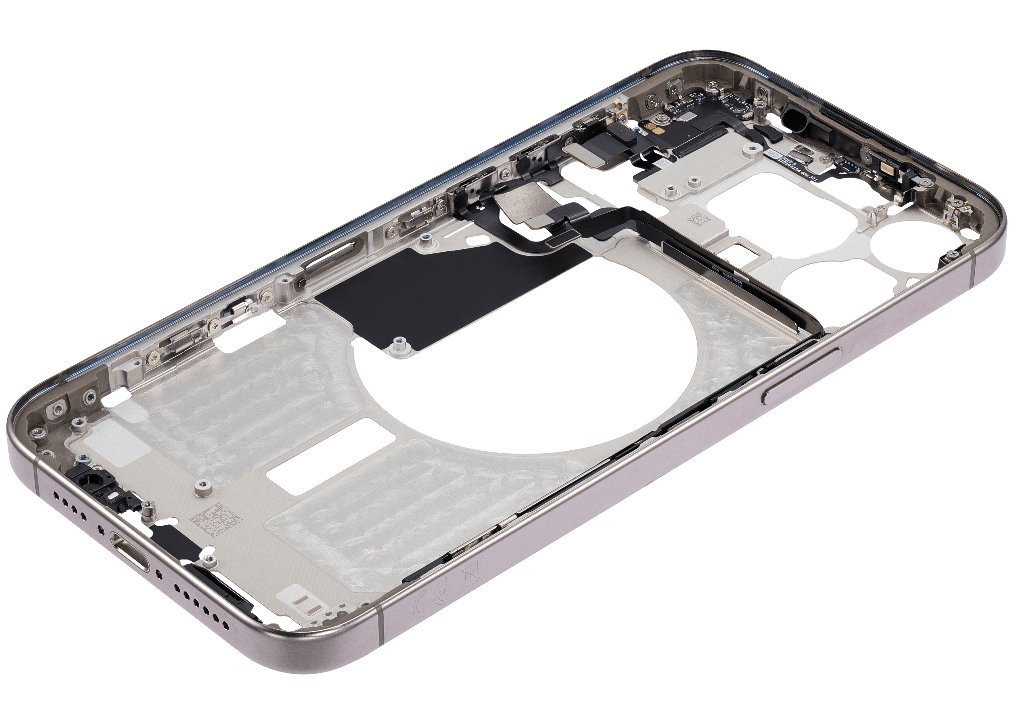 Mid-Frame Housing With Power And Volume Button Compatible For iPhone 15 Pro Max (International Version) (Used OEM Pull: Grade A) (Natural Titanium)