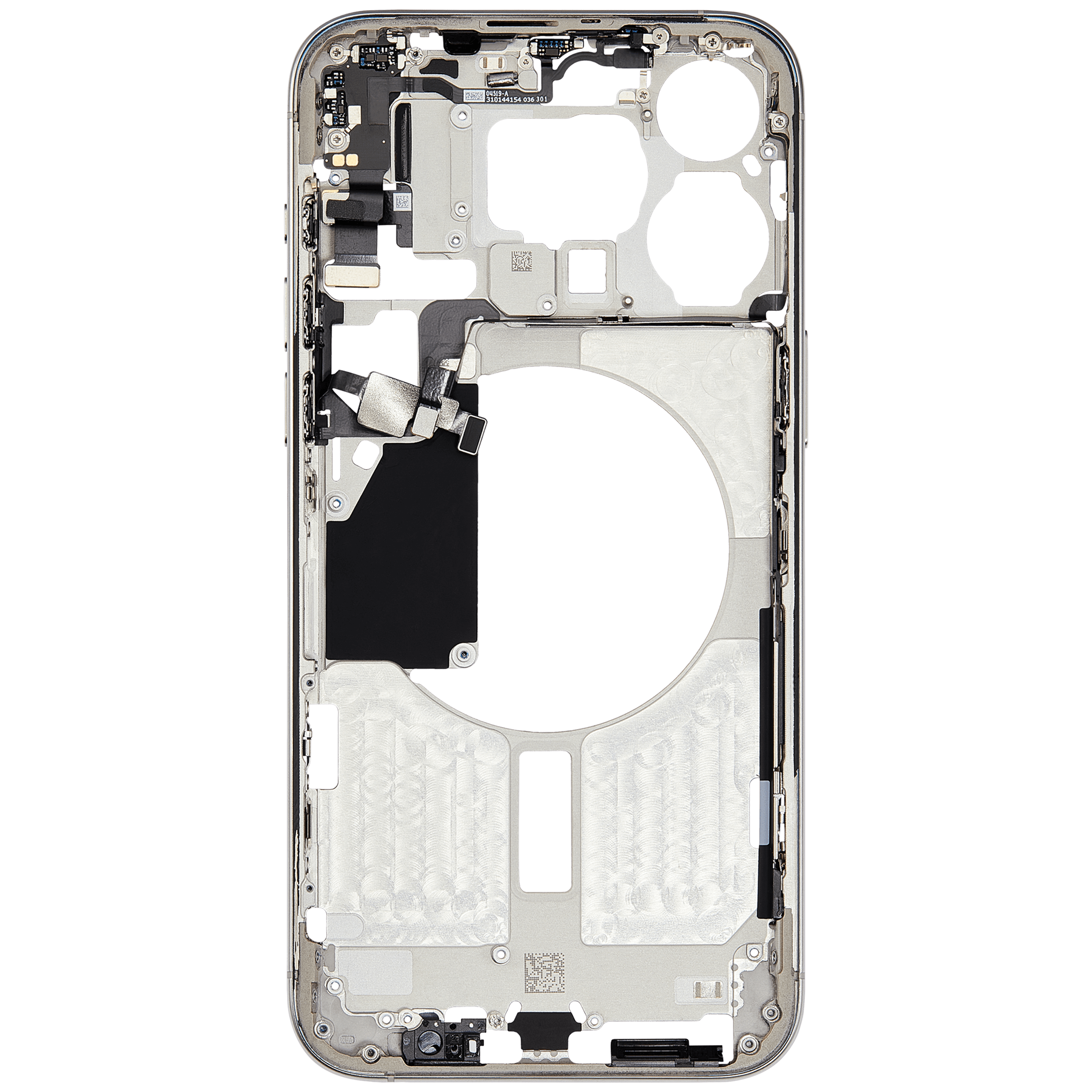 Mid-Frame Housing With Power And Volume Button Compatible For iPhone 15 Pro Max (International Version) (Used OEM Pull: Grade A) (White Titanium)