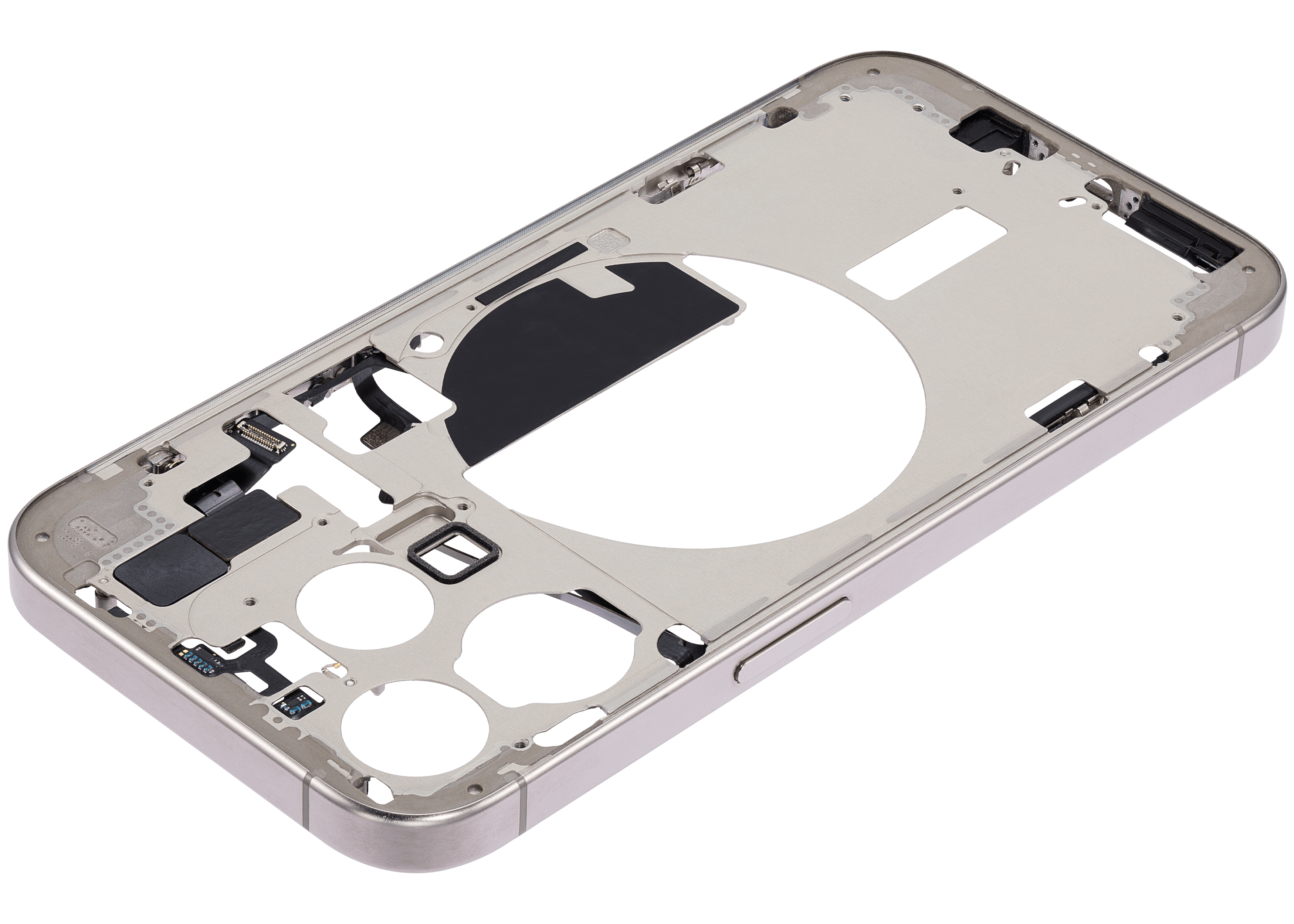 Mid-Frame Housing With Power And Volume Button Compatible For iPhone 15 Pro (International Version) (Used OEM Pull: Grade A) (Natural Titanium)