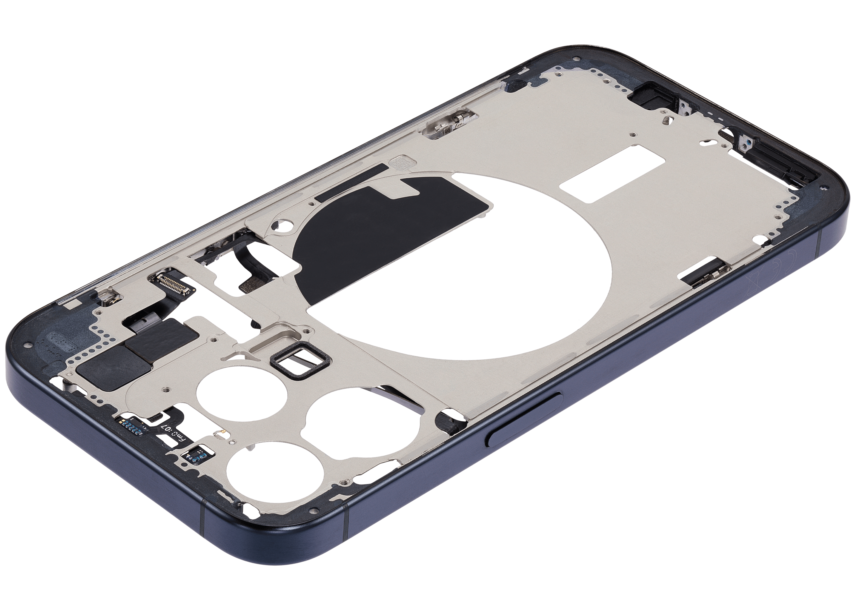 Mid-Frame Housing With Power And Volume Button Compatible For iPhone 15 Pro (International Version) (Used OEM Pull: Grade A) (Blue Titanium)