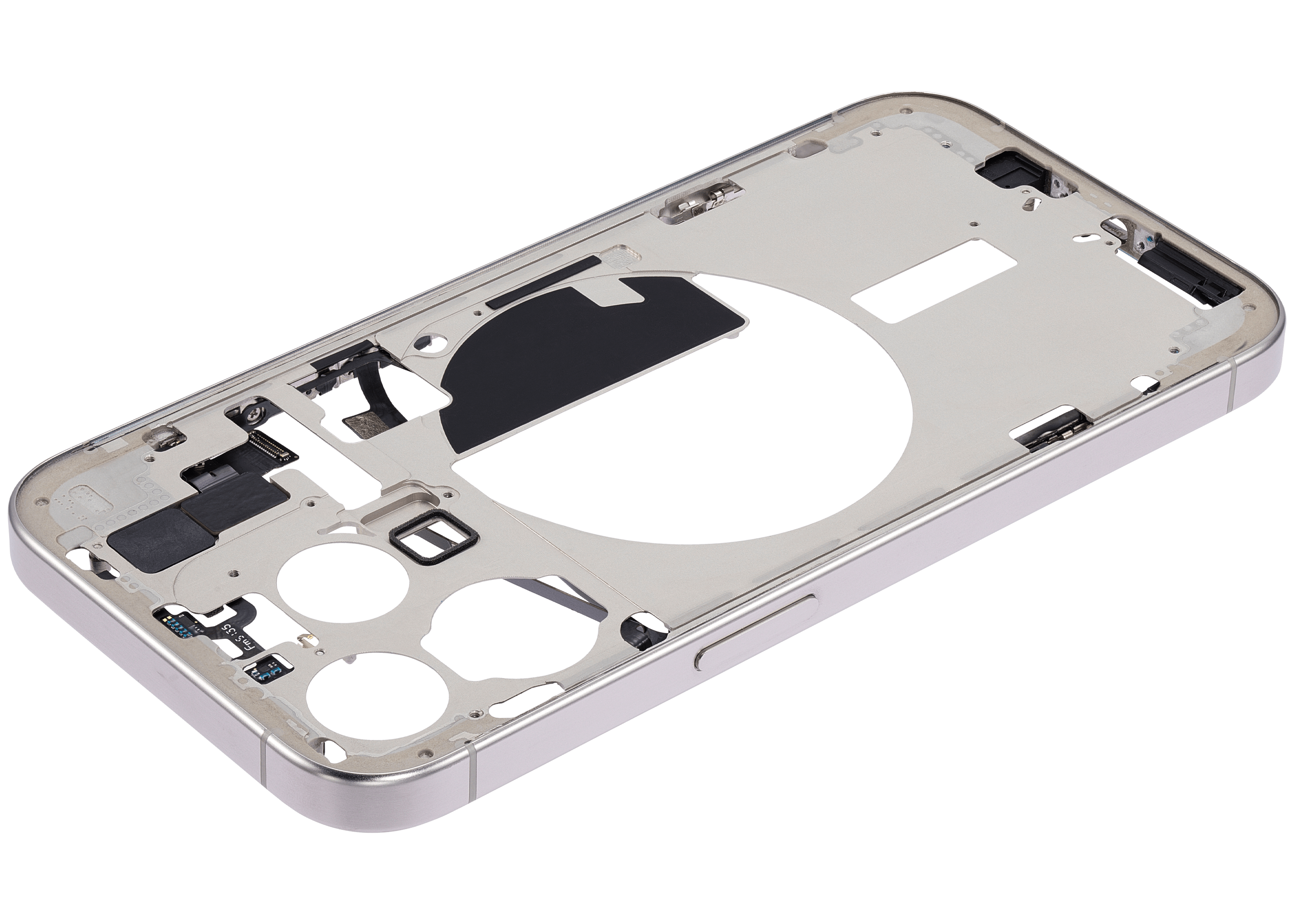 Mid-Frame Housing With Power And Volume Button Compatible For iPhone 15 Pro (International Version) (Used OEM Pull: Grade A) (White Titanium)