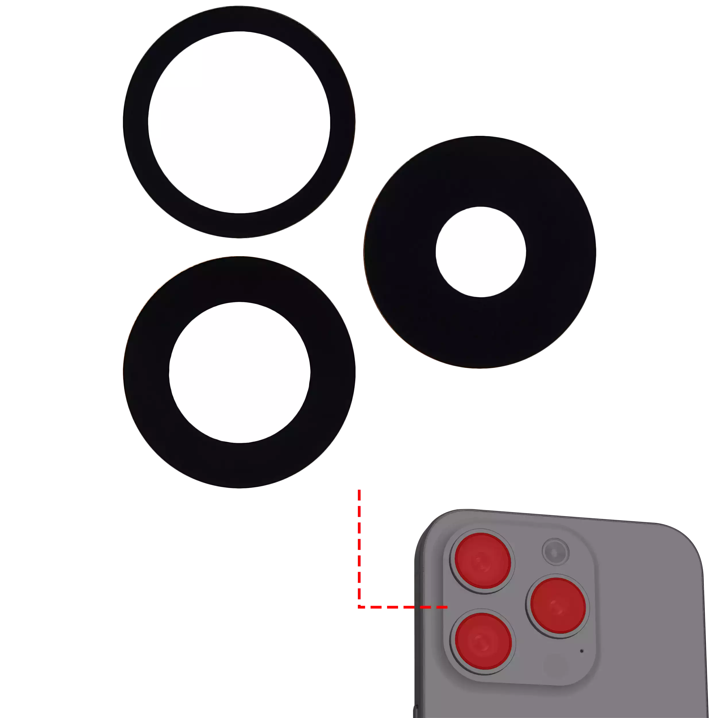 Back Camera Lens (Glass Only) With Adhesive Compatible For iPhone 15 Pro (3 Piece Set) (Aftermarket Plus)