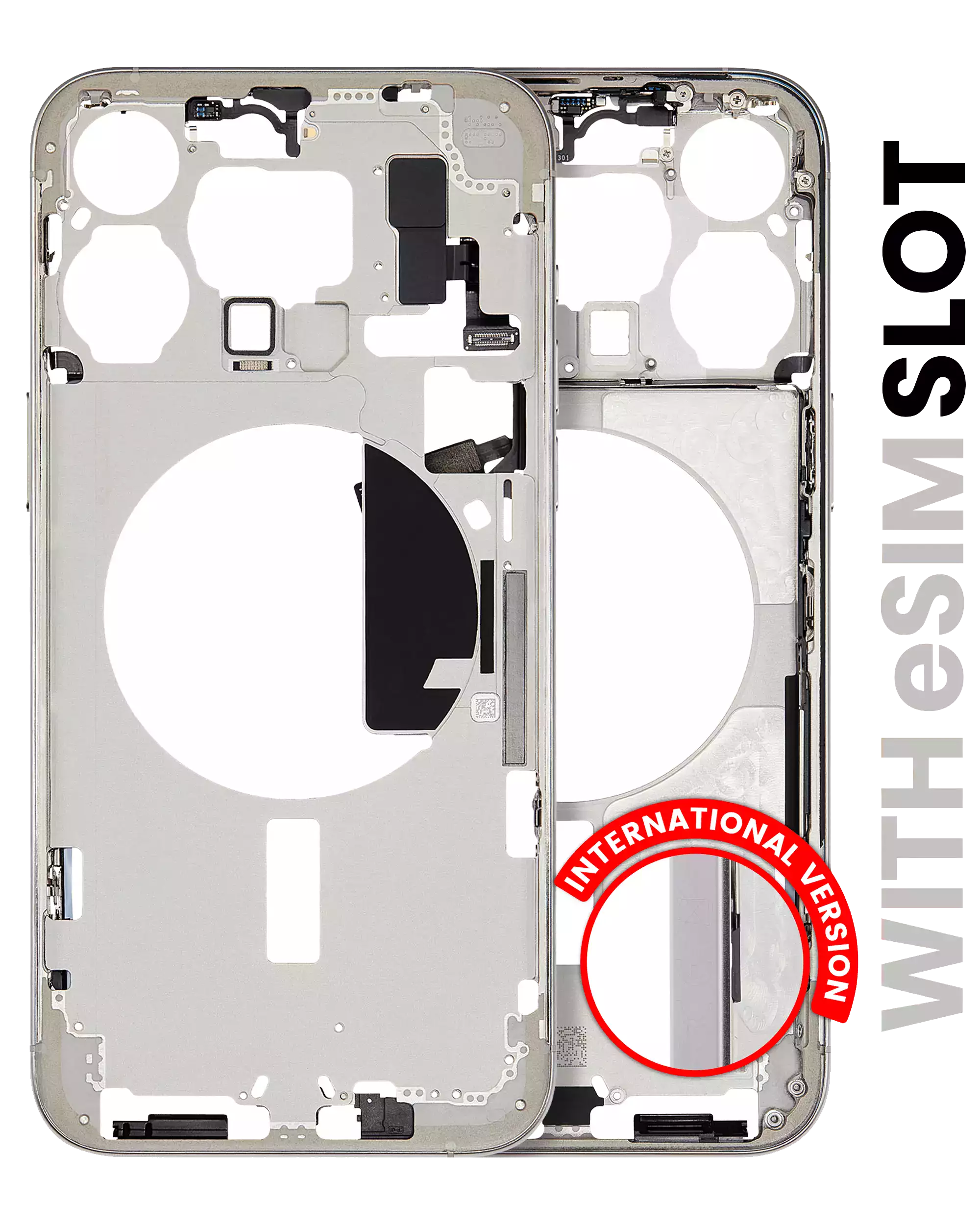 Mid-Frame Housing With Power And Volume Button Compatible For iPhone 15 Pro Max (International Version) (Used OEM Pull: Grade A) (White Titanium)