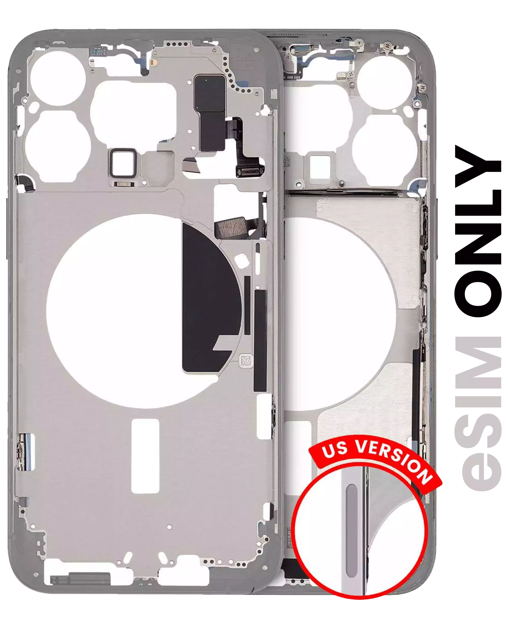 Mid-Frame Housing With Power And Volume Button Compatible For iPhone 15 Pro Max (US Version) (Used OEM Pull: Grade B) (White Titanium)