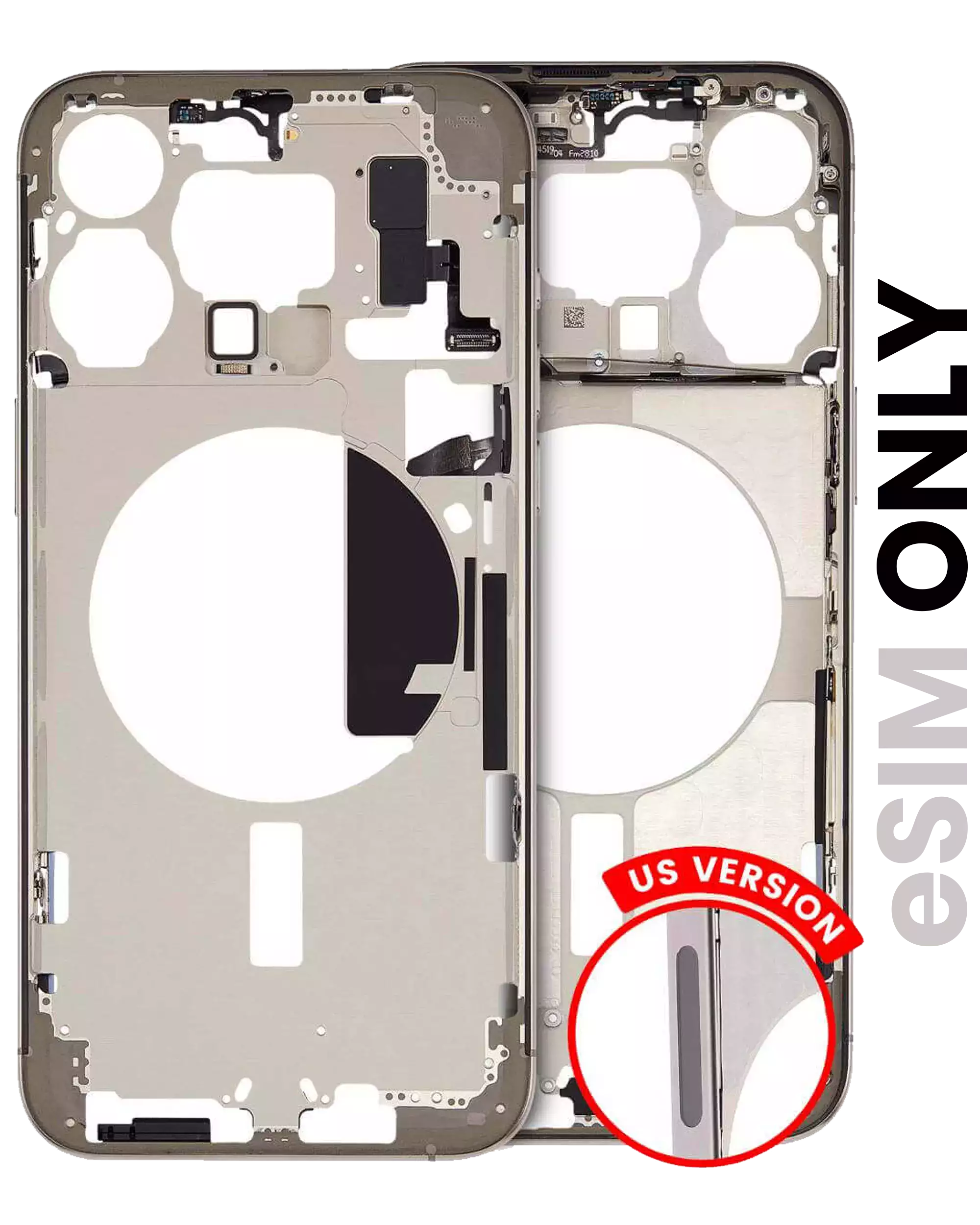 Mid-Frame Housing With Power And Volume Button Compatible For iPhone 15 Pro Max (US Version) (Used OEM Pull: Grade A) (Natural Titanium)