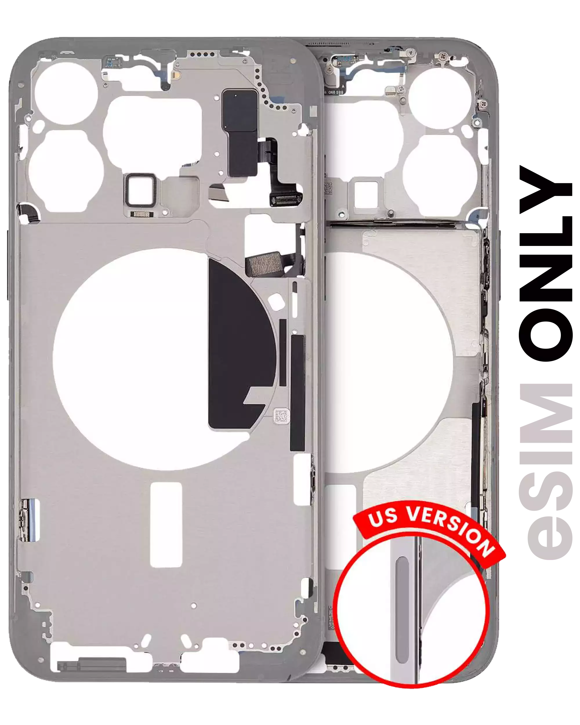 Mid-Frame Housing With Power And Volume Button Compatible For iPhone 15 Pro Max (US Version) (Used OEM Pull: Grade A) (White Titanium)