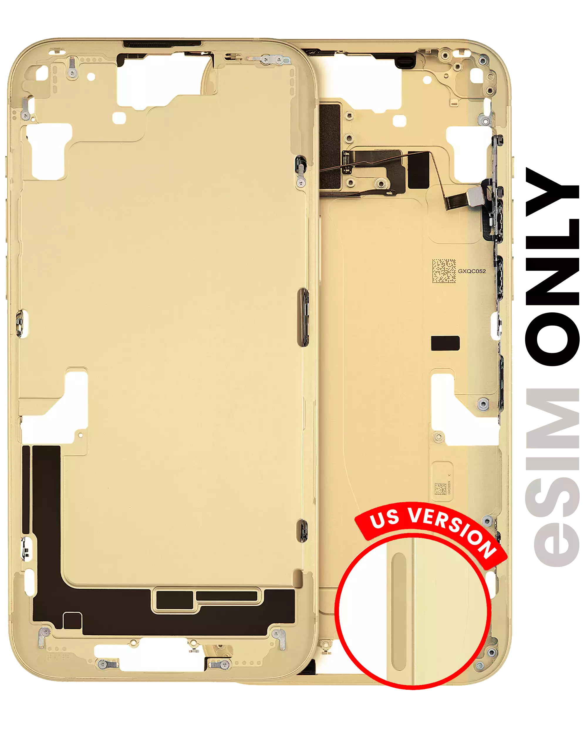 Mid-Frame Housing With Power And Volume Button Compatible For iPhone 15 Plus (US Version) (Used OEM Pull: Grade A) (Yellow)