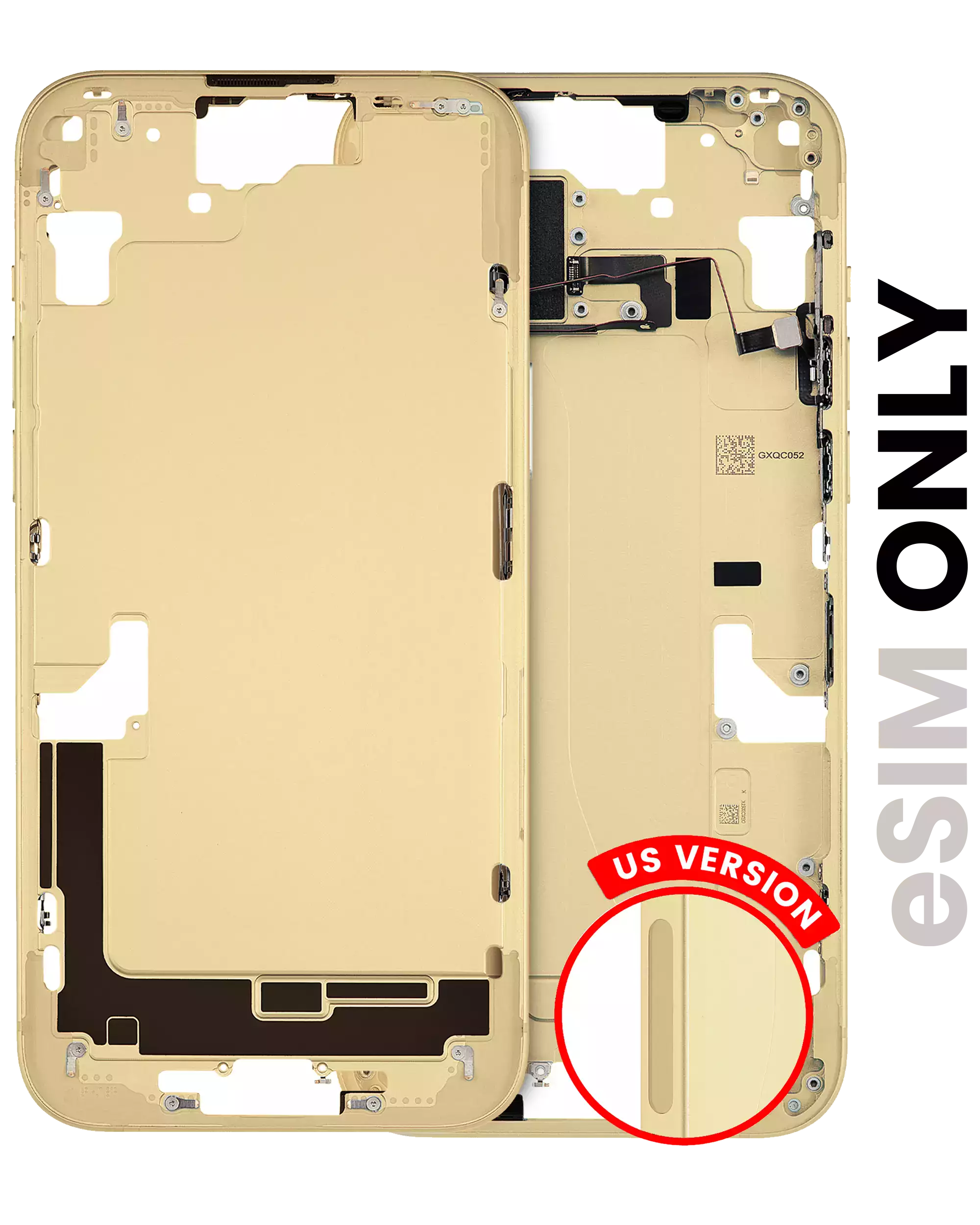 Mid-Frame Housing With Power And Volume Button Compatible For iPhone 15 (US Version) (Used OEM Pull: Grade A) (Yellow)