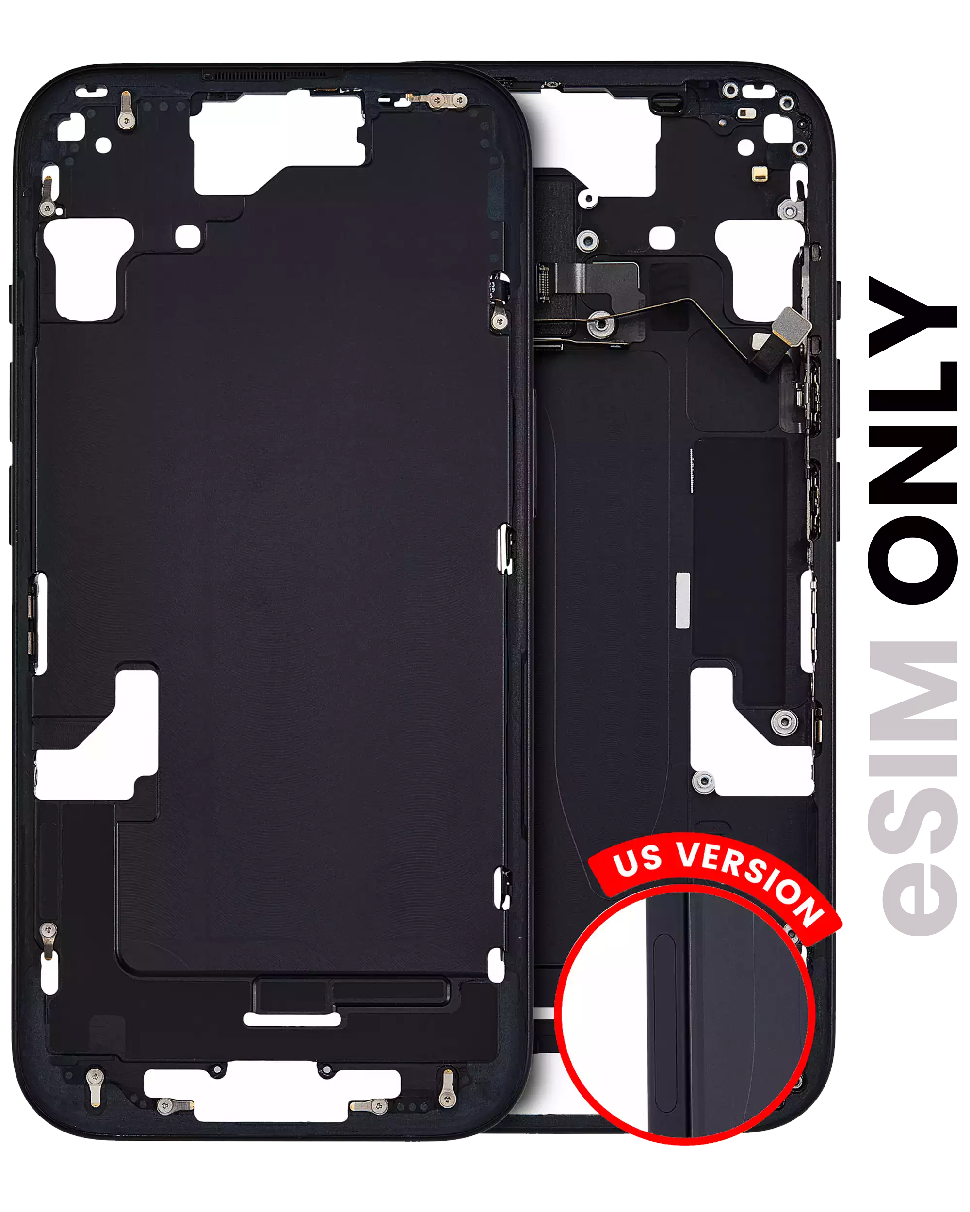 Mid-Frame Housing With Power And Volume Button Compatible For iPhone 15 (US Version) (Used OEM Pull: Grade A) (Black)