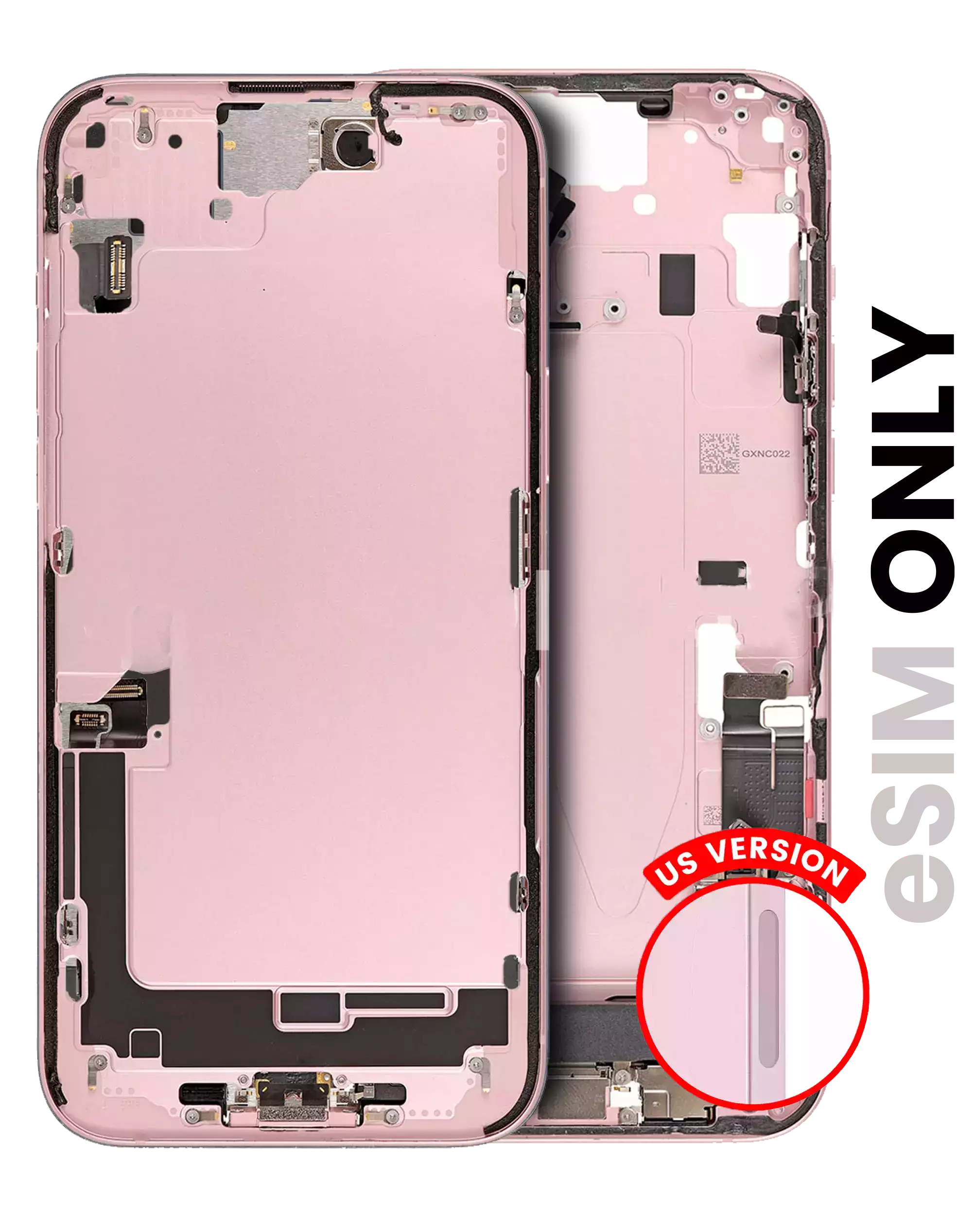 Mid-Frame Housing With Power And Volume Button Compatible For iPhone 15 Plus (US Version) (Used OEM Pull: Grade A) (Pink)