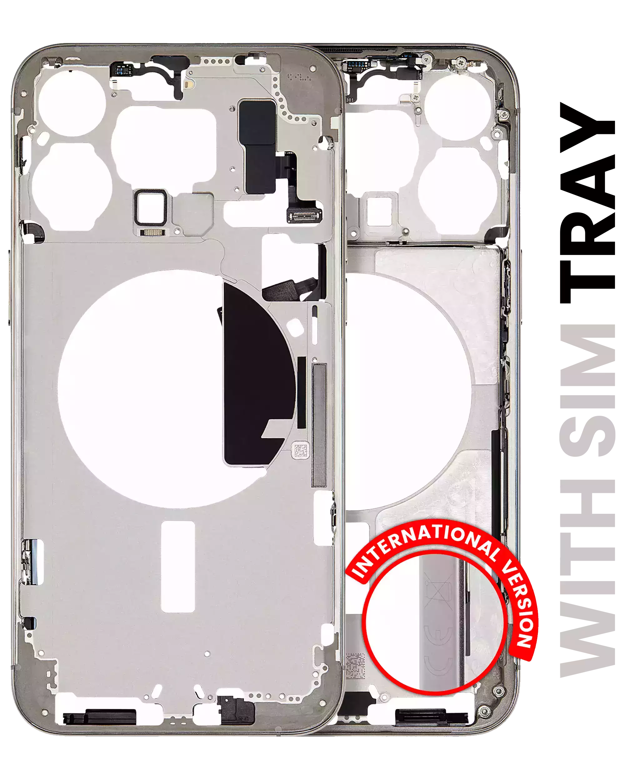 Mid-Frame Housing With Power And Volume Button Compatible For iPhone 15 Pro Max (International Version) (Used OEM Pull: Grade A) (Natural Titanium)