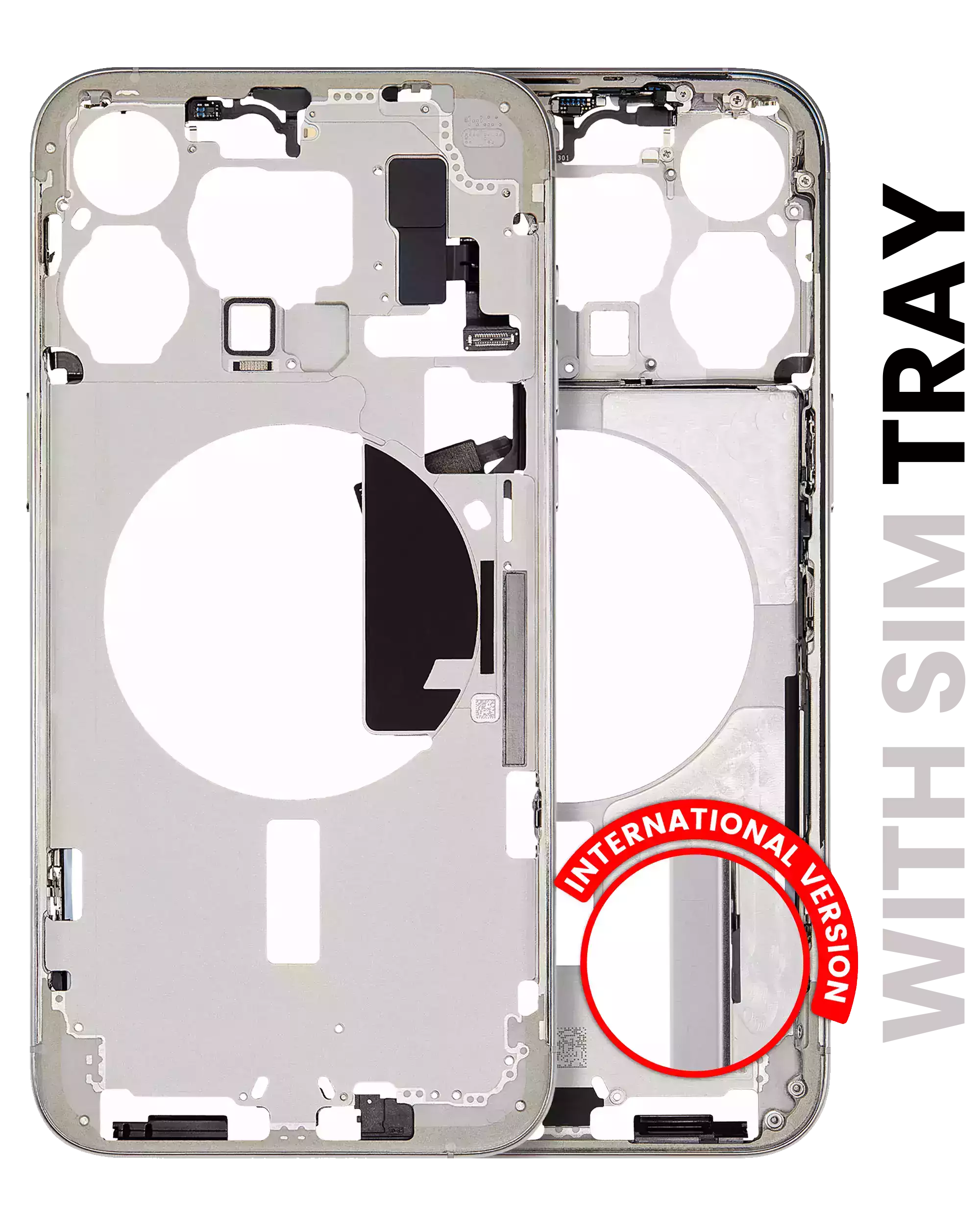 Mid-Frame Housing With Power And Volume Button Compatible For iPhone 15 Pro Max (International Version) (Used OEM Pull: Grade A) (White Titanium)