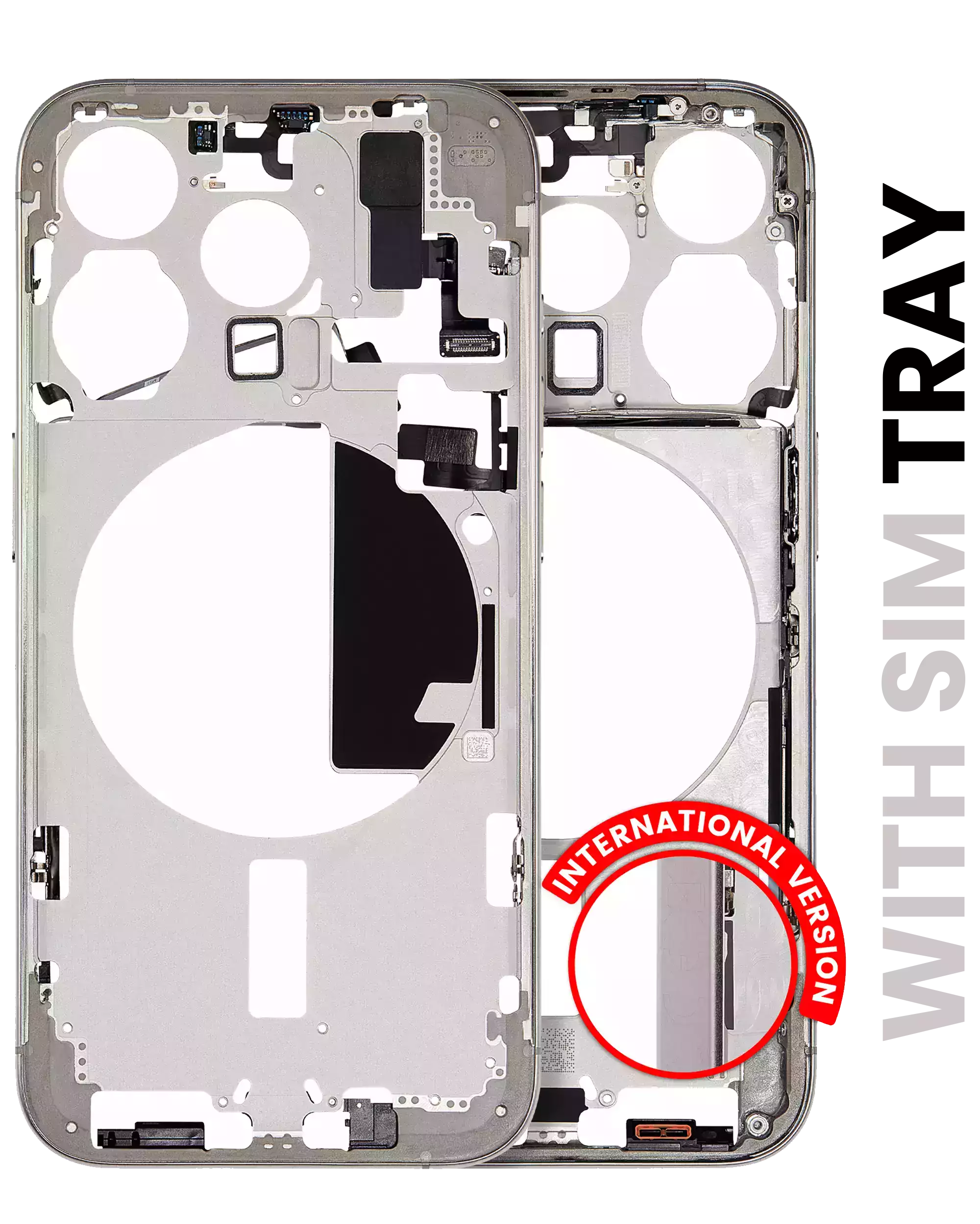 Mid-Frame Housing With Power And Volume Button Compatible For iPhone 15 Pro (International Version) (Used OEM Pull: Grade A) (Natural Titanium)