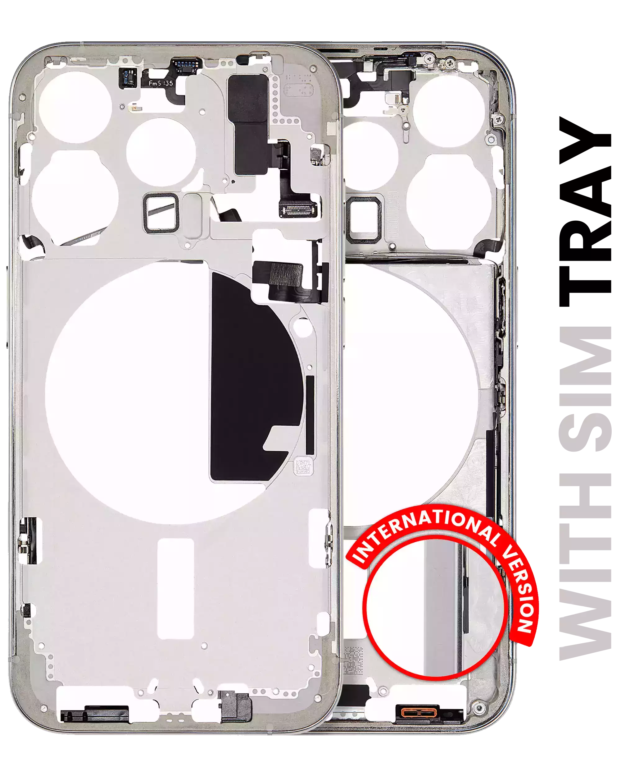 Mid-Frame Housing With Power And Volume Button Compatible For iPhone 15 Pro (International Version) (Used OEM Pull: Grade A) (White Titanium)