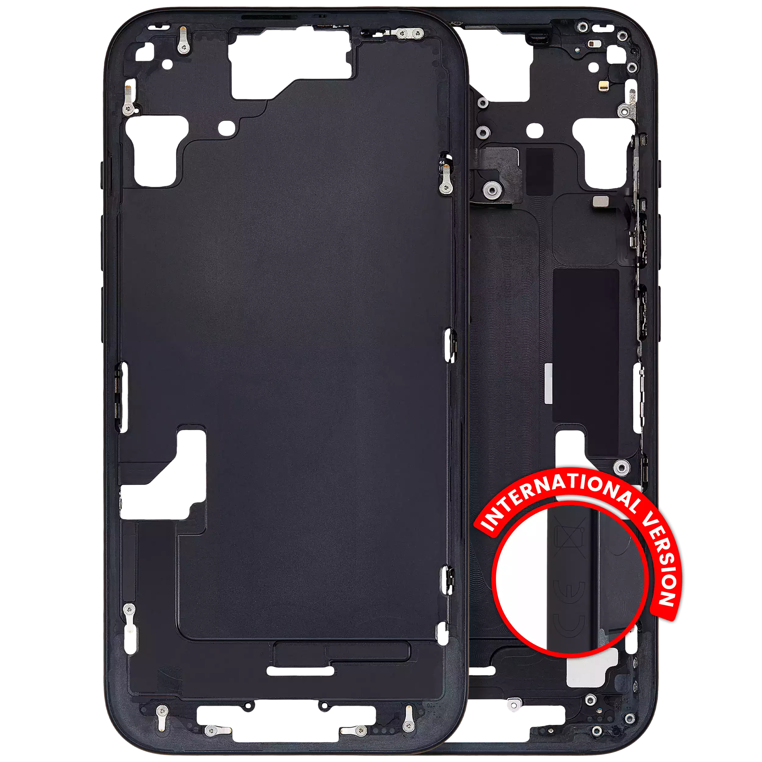 Mid-Frame Housing With Power And Volume Button Compatible For iPhone 15 (International Version) (Used OEM Pull: Grade A) (Black)