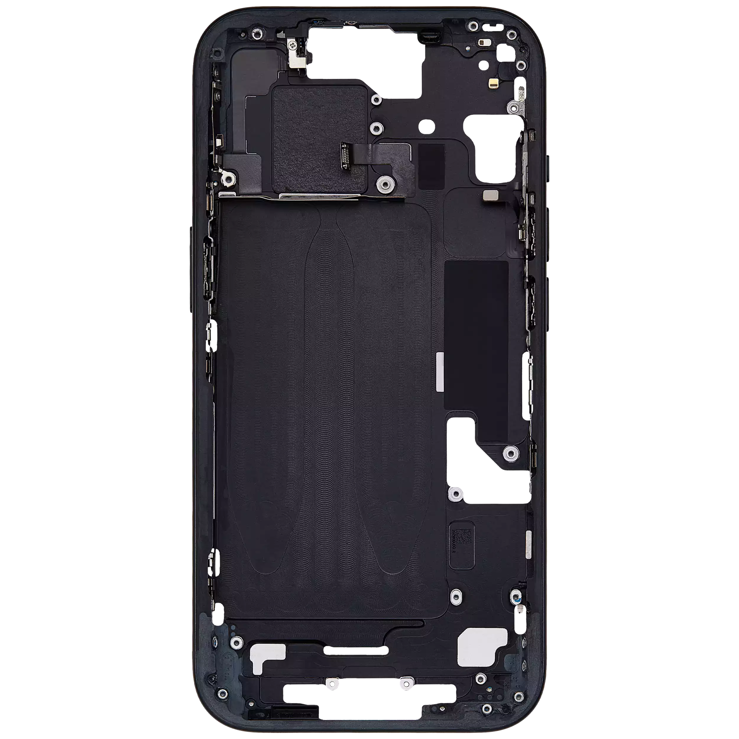 Mid-Frame Housing With Power And Volume Button Compatible For iPhone 15 (International Version) (Used OEM Pull: Grade A) (Black)