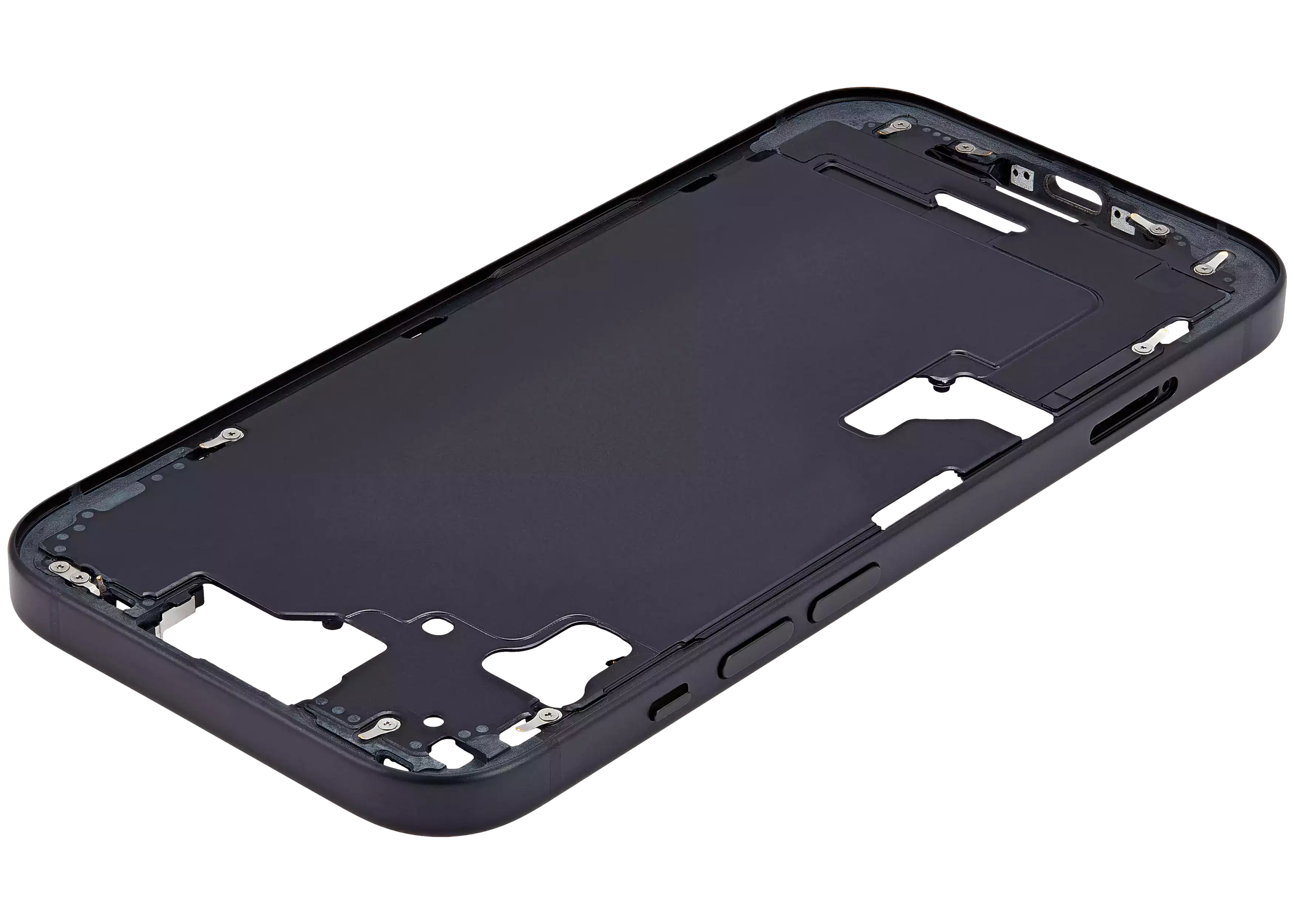 Mid-Frame Housing With Power And Volume Button Compatible For iPhone 15 (International Version) (Used OEM Pull: Grade A) (Black)