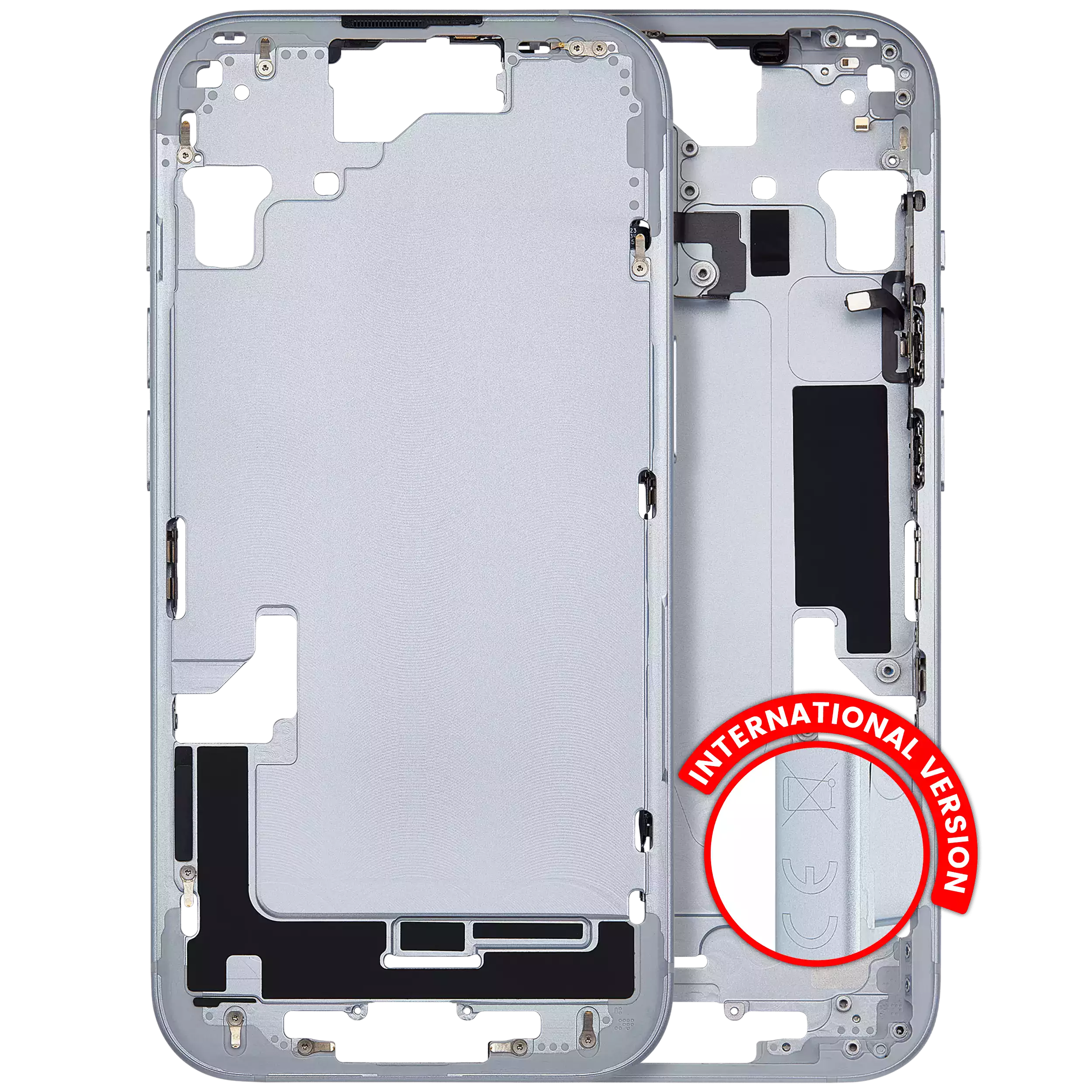 Mid-Frame Housing With Power And Volume Button Compatible For iPhone 15 (International Version) (Used OEM Pull: Grade A) (Blue)