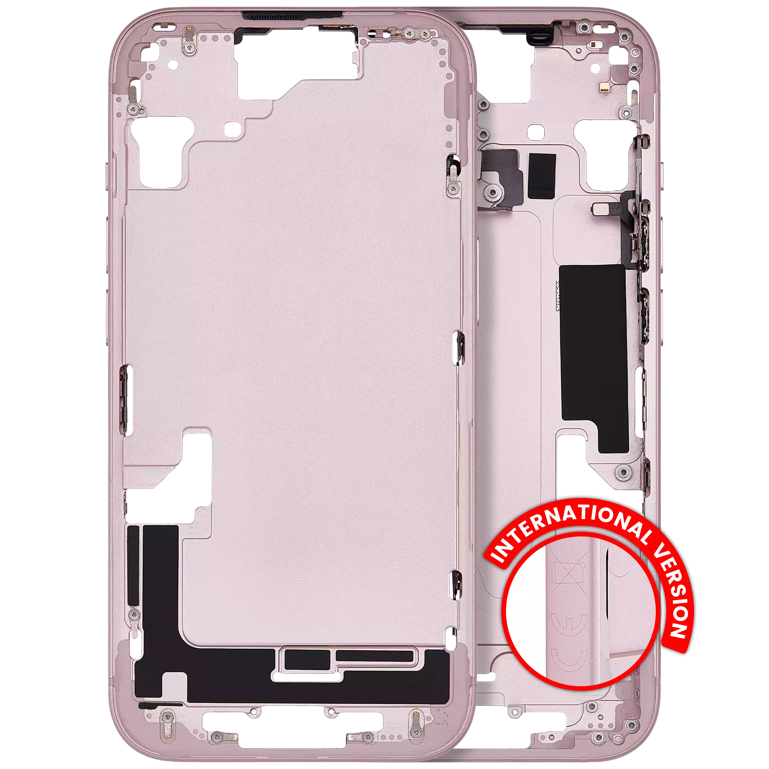 Mid-Frame Housing With Power And Volume Button Compatible For iPhone 15 (International Version) (Used OEM Pull: Grade A) (Pink)