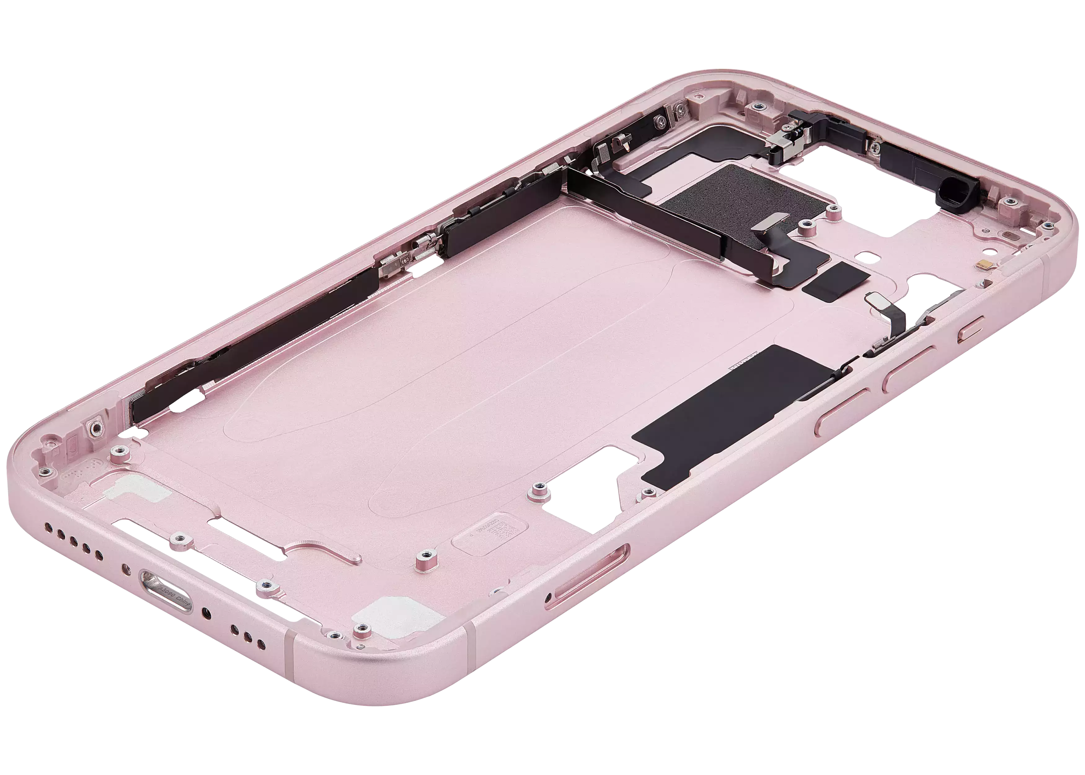 Mid-Frame Housing With Power And Volume Button Compatible For iPhone 15 (International Version) (Used OEM Pull: Grade A) (Pink)