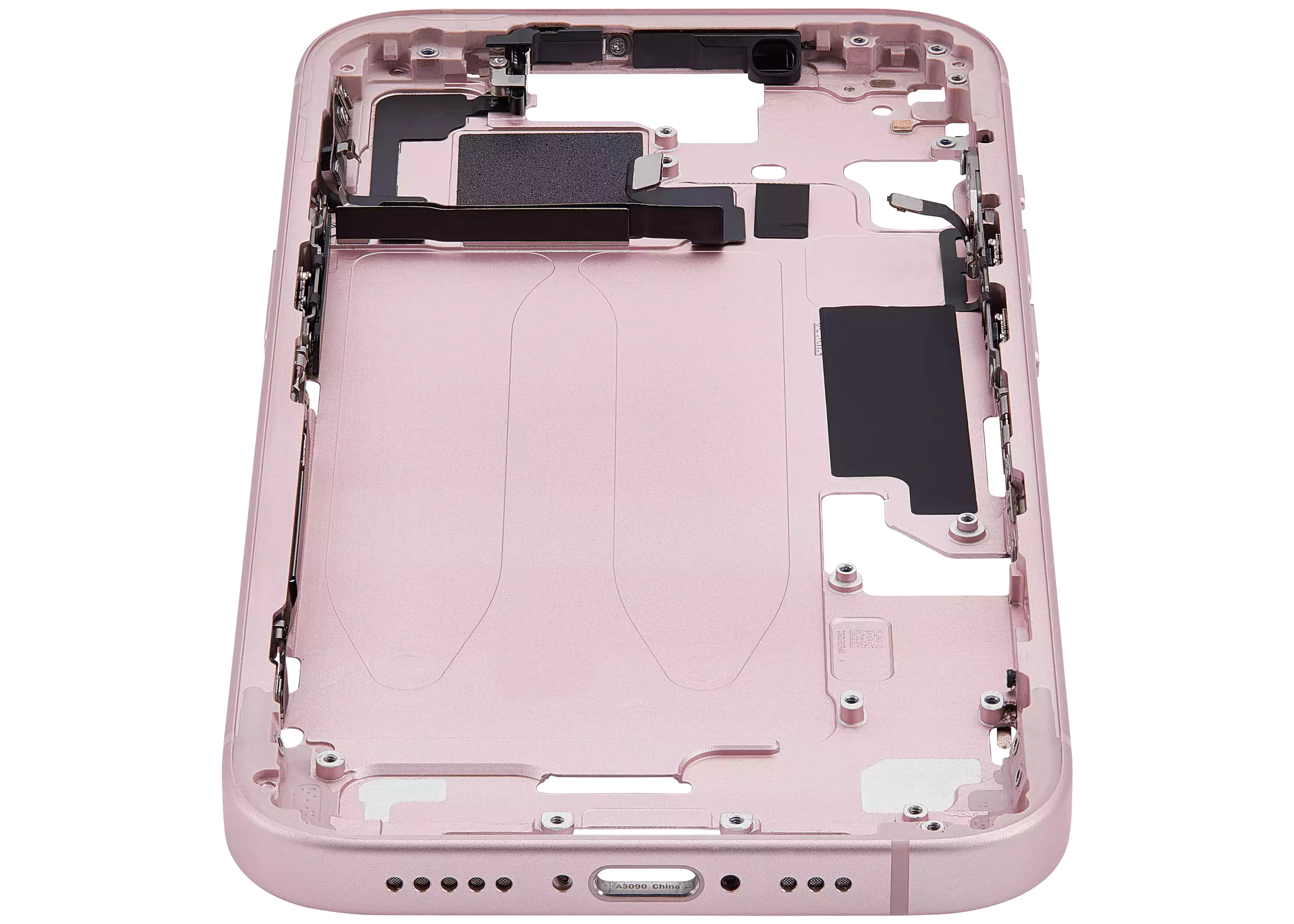 Mid-Frame Housing With Power And Volume Button Compatible For iPhone 15 (International Version) (Used OEM Pull: Grade A) (Pink)