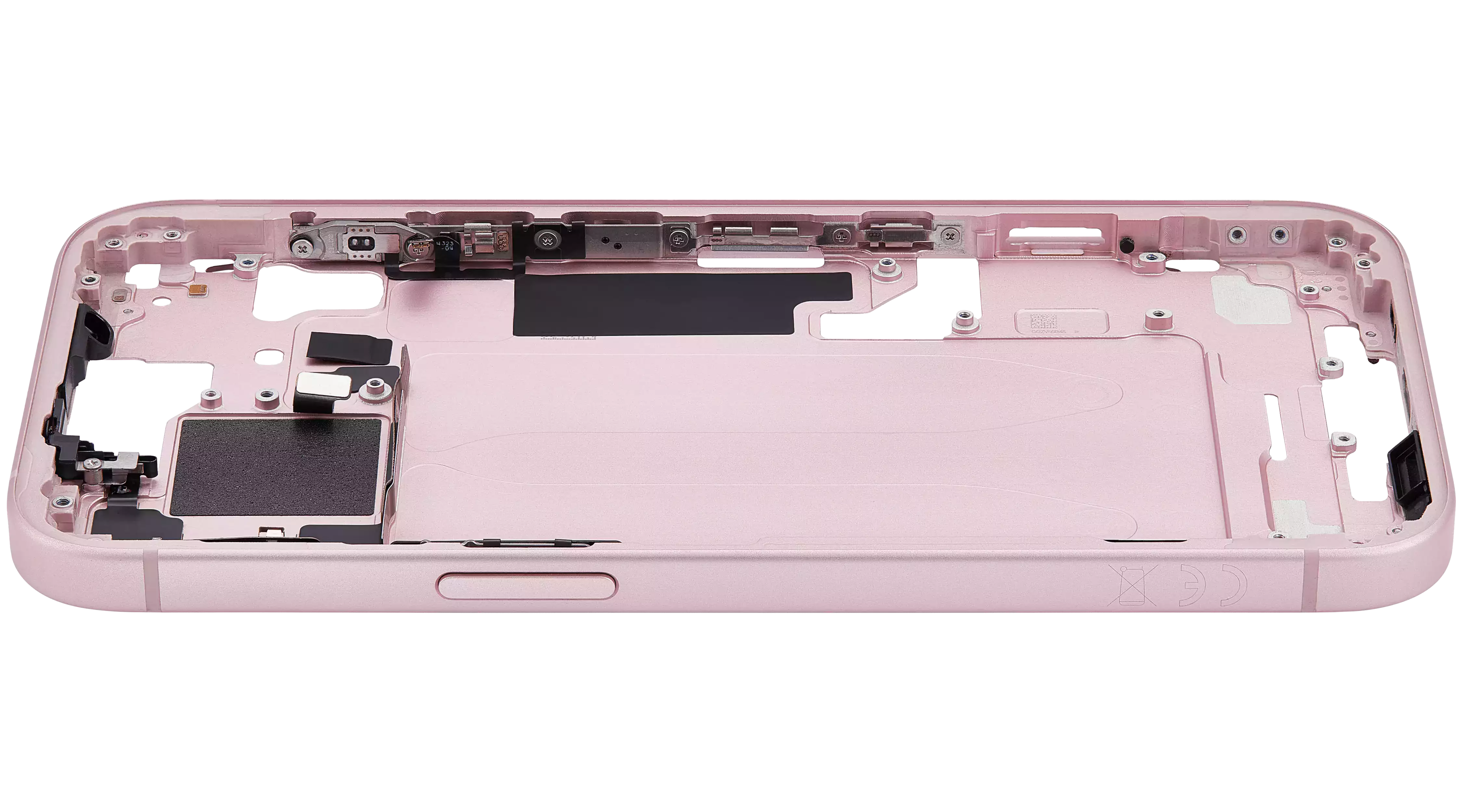 Mid-Frame Housing With Power And Volume Button Compatible For iPhone 15 (International Version) (Used OEM Pull: Grade A) (Pink)