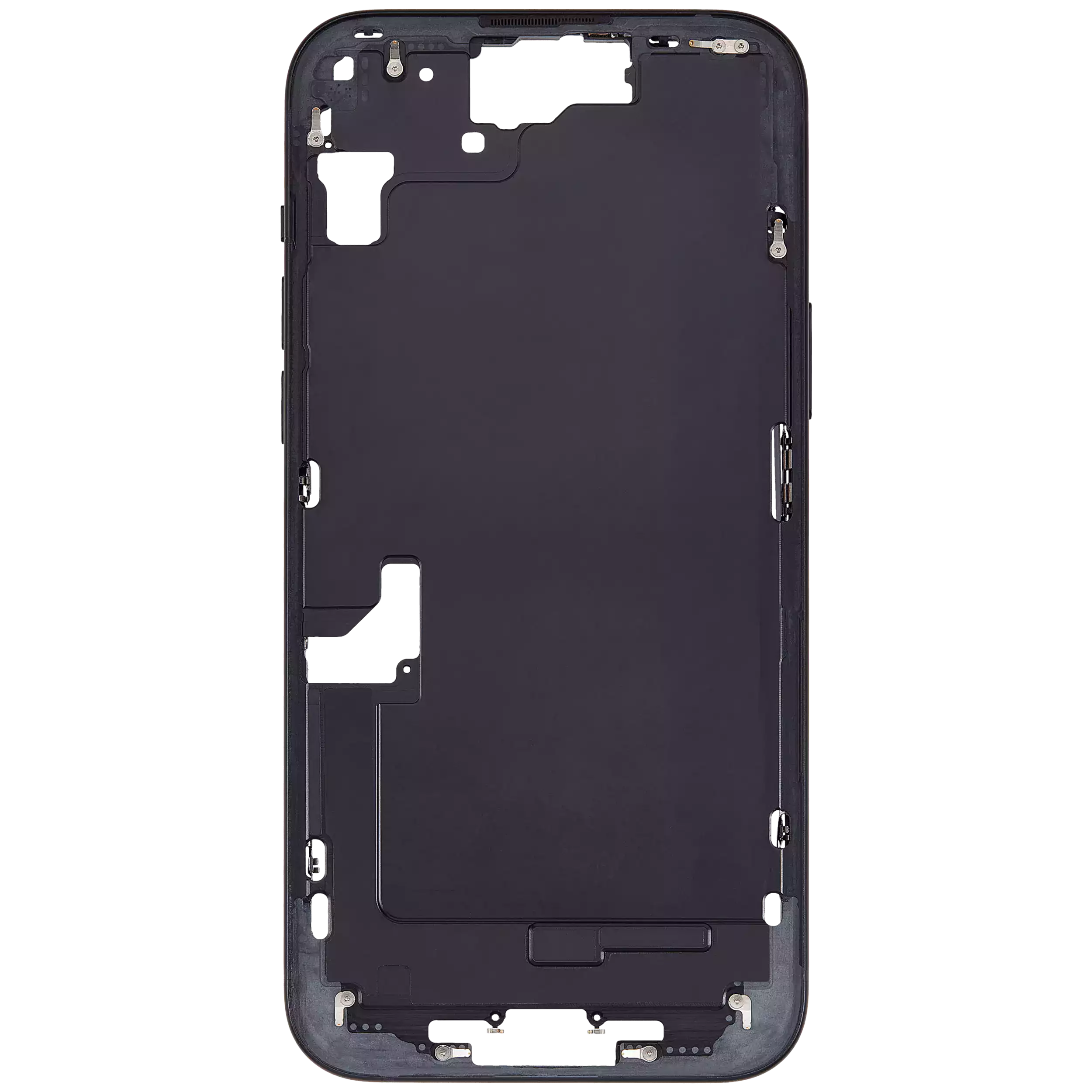 Mid-Frame Housing With Power And Volume Button Compatible For iPhone 15 Plus (International Version) (Used OEM Pull: Grade A) (Black)