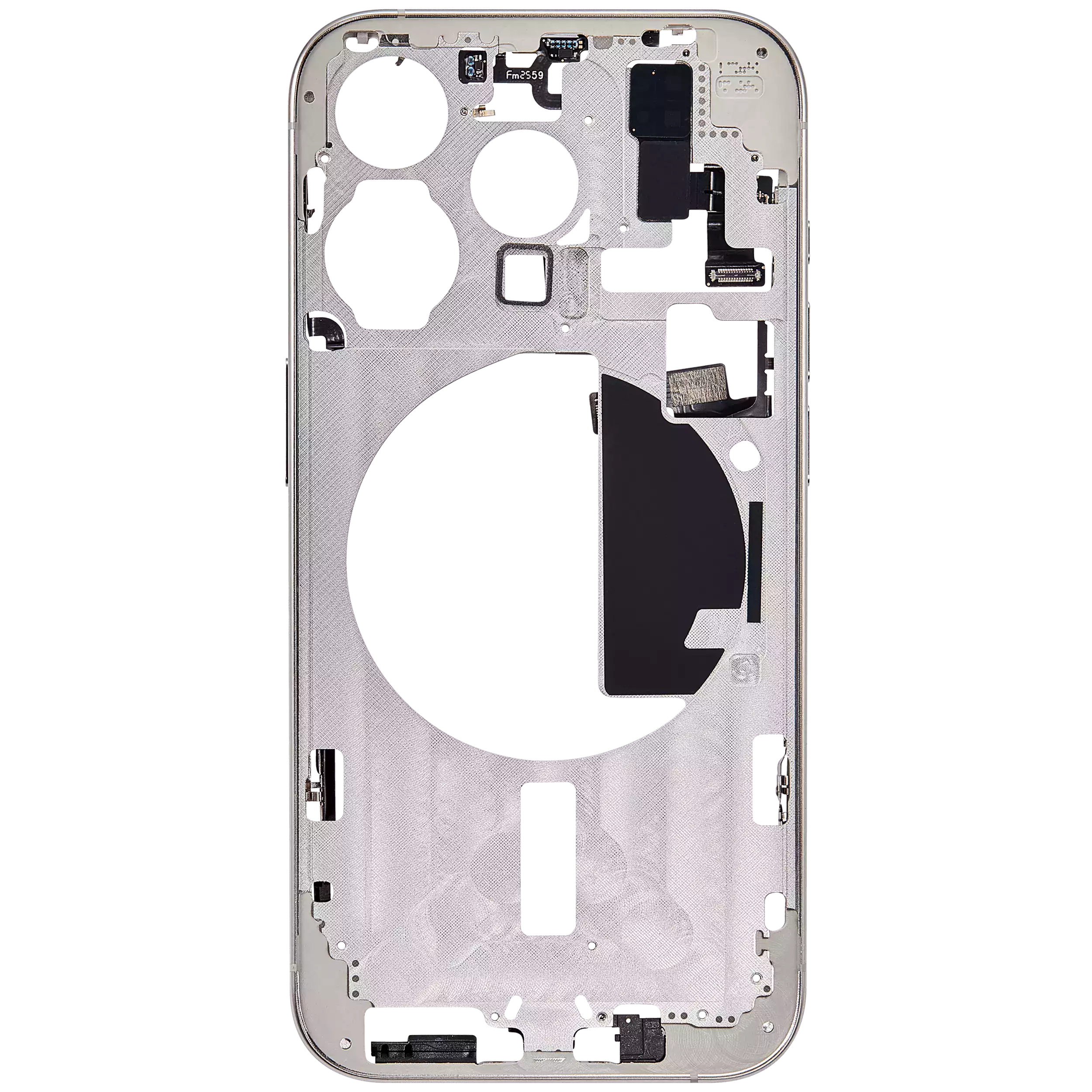 Mid-Frame Housing With Power And Volume Button Compatible For iPhone 15 Pro (US Version) (Used OEM Pull: Grade A) (White Titanium)