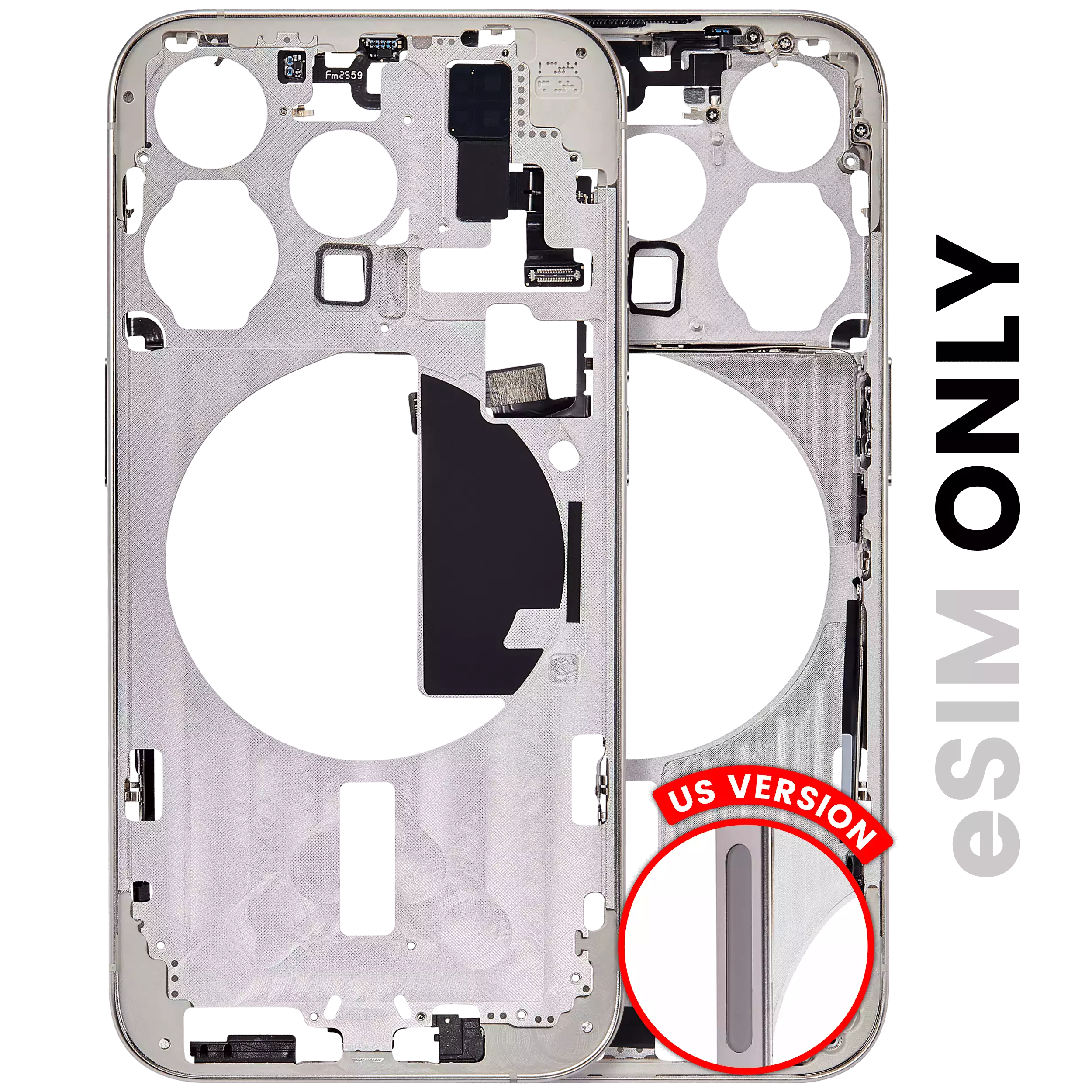 Mid-Frame Housing With Power And Volume Button Compatible For iPhone 15 Pro (US Version) (Used OEM Pull: Grade A) (White Titanium)