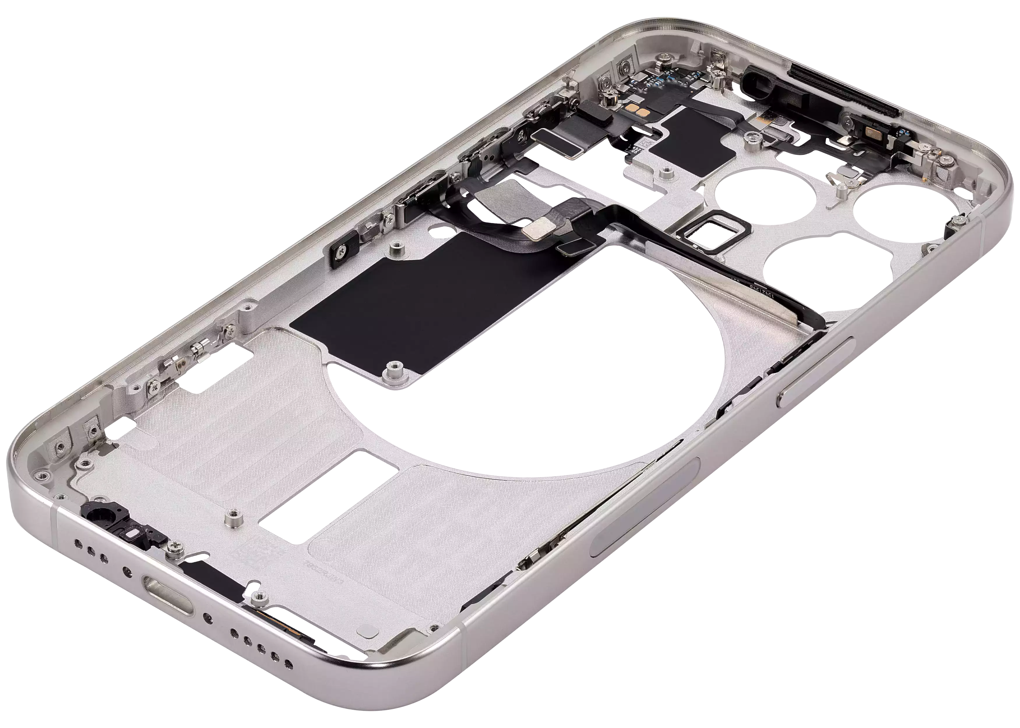 Mid-Frame Housing With Power And Volume Button Compatible For iPhone 15 Pro (US Version) (Used OEM Pull: Grade A) (White Titanium)