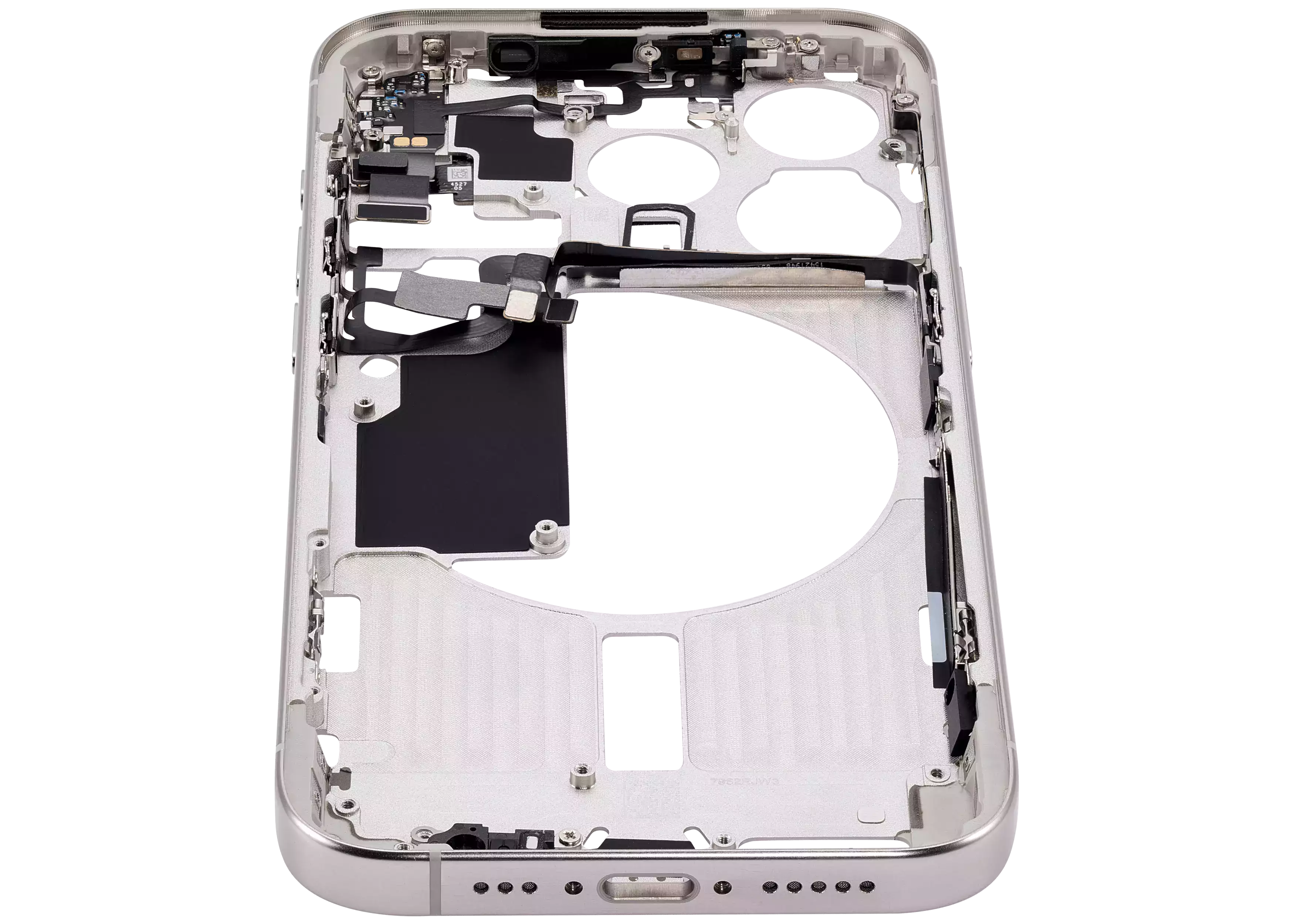 Mid-Frame Housing With Power And Volume Button Compatible For iPhone 15 Pro (US Version) (Used OEM Pull: Grade A) (White Titanium)