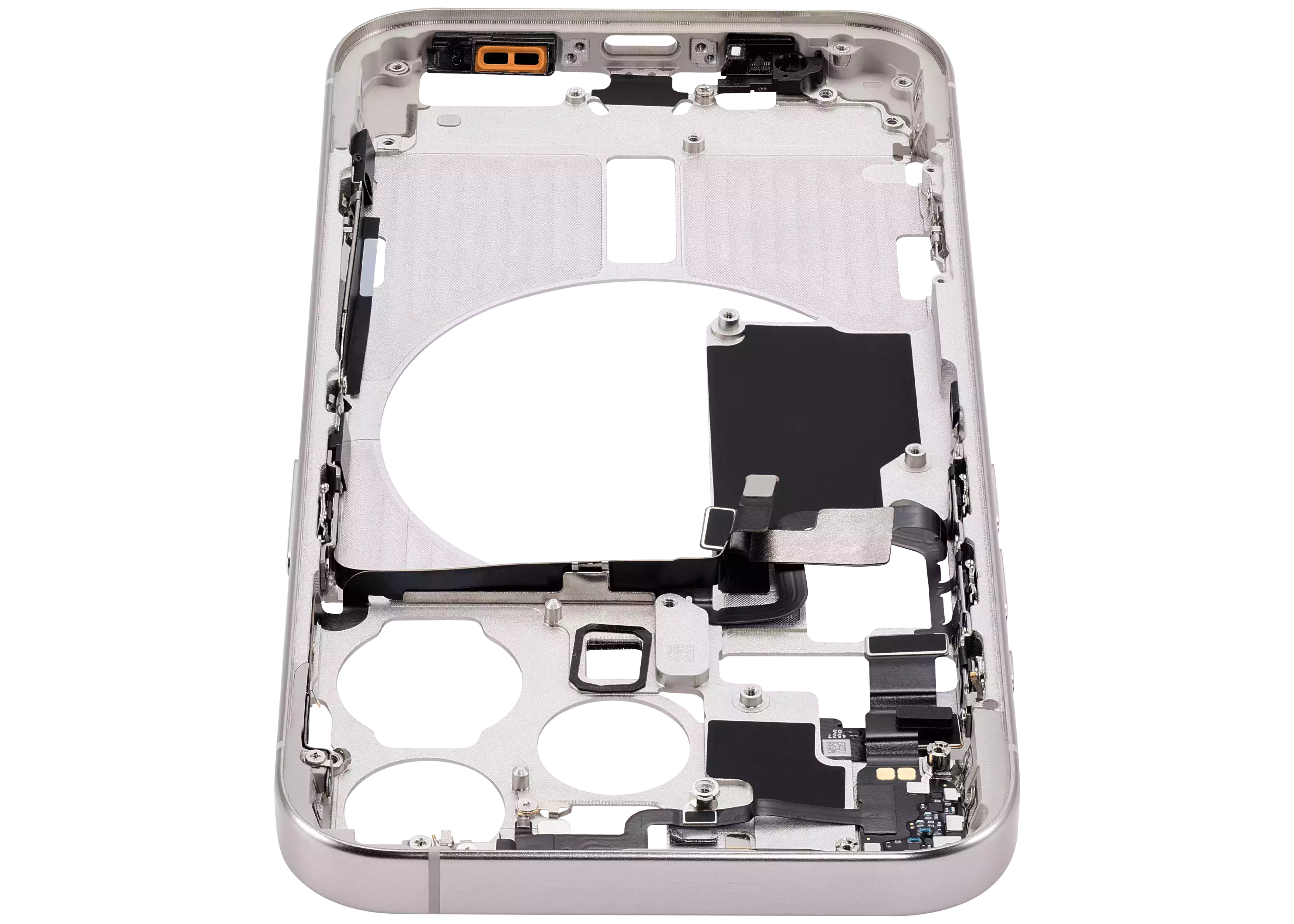 Mid-Frame Housing With Power And Volume Button Compatible For iPhone 15 Pro (US Version) (Used OEM Pull: Grade A) (White Titanium)