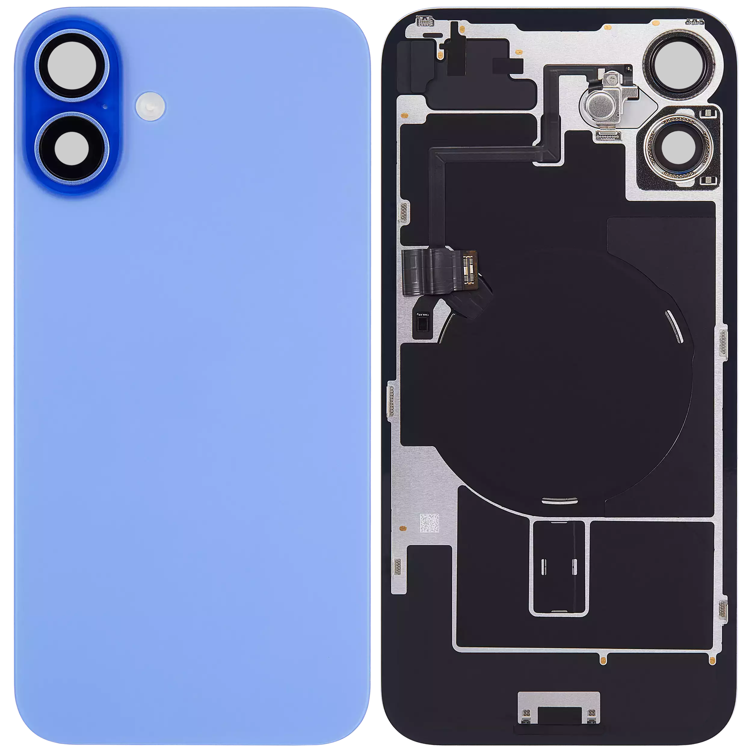 Back Glass With Steel Plate With Wireless NFC Charging MagSafe Magnet & Flashlight Flex Compatible For iPhone 16 (Used OEM Pull: Grade A) (Ultramarine)
