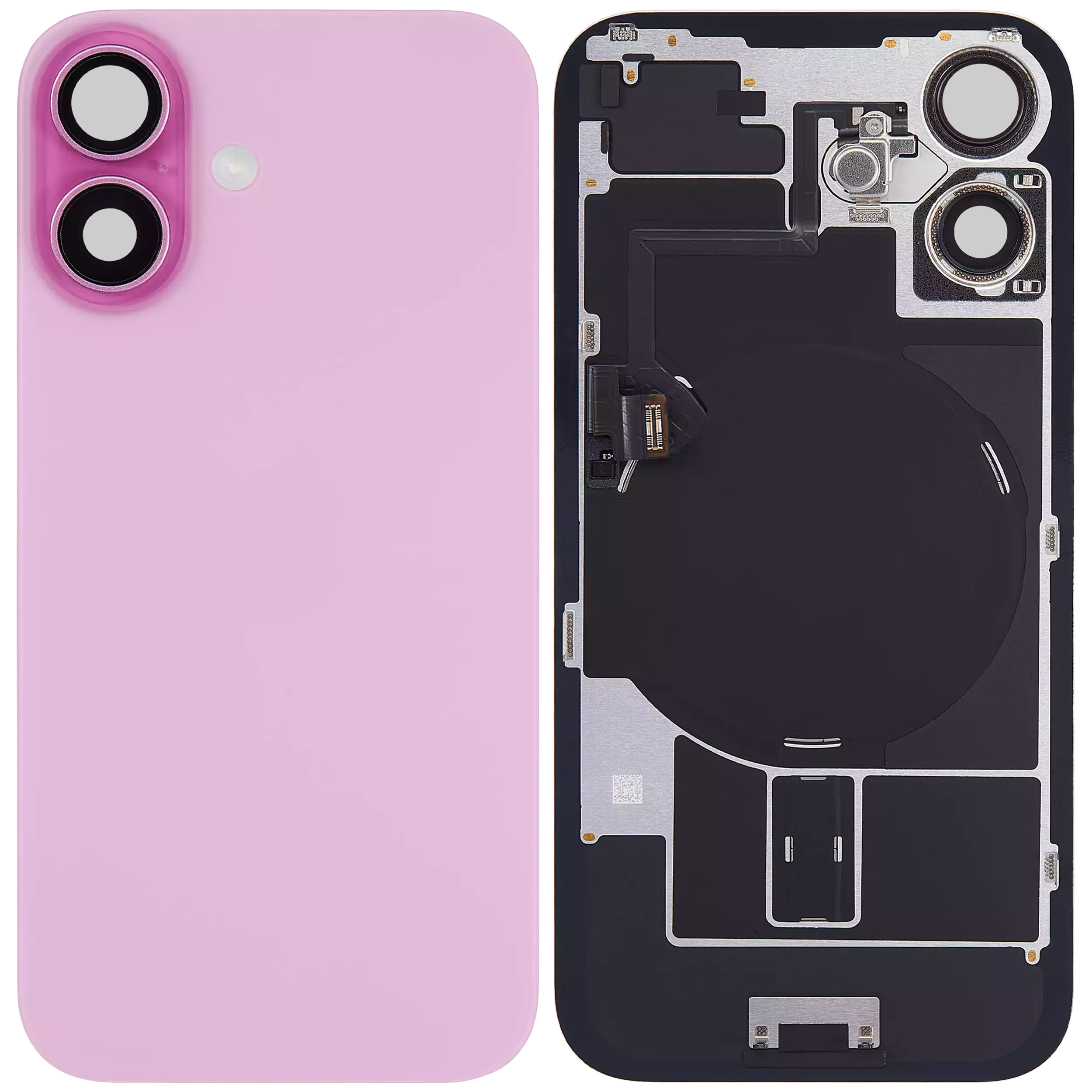 Back Glass With Steel Plate With Wireless NFC Charging MagSafe Magnet & Flashlight Flex Compatible For iPhone 16 Plus (Used OEM Pull: Grade A) (Pink)