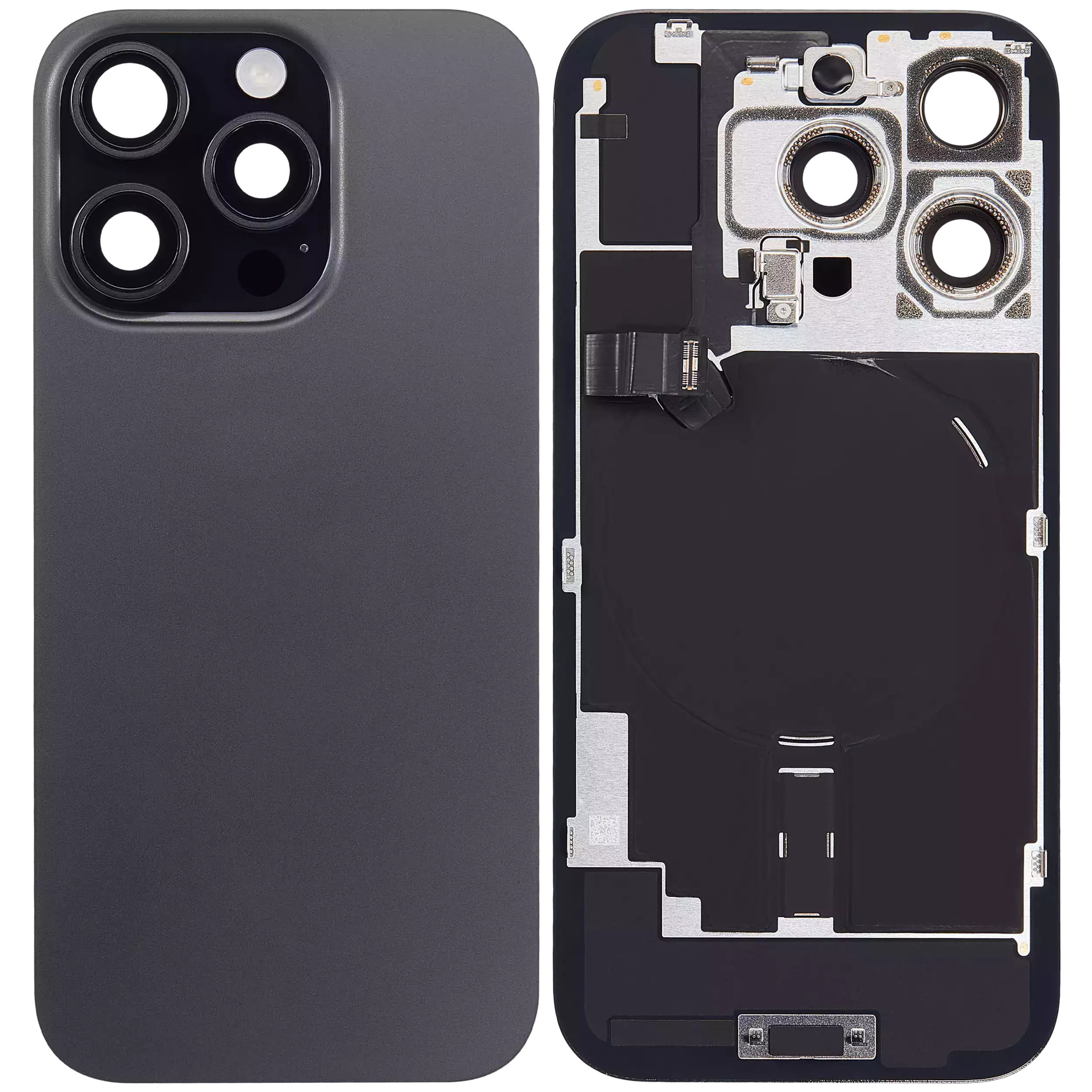 Back Glass With Steel Plate With Wireless NFC Charging MagSafe Magnet & Flashlight Flex Compatible For iPhone 16 Pro (Used OEM Pull: Grade A) (Black Titanium)