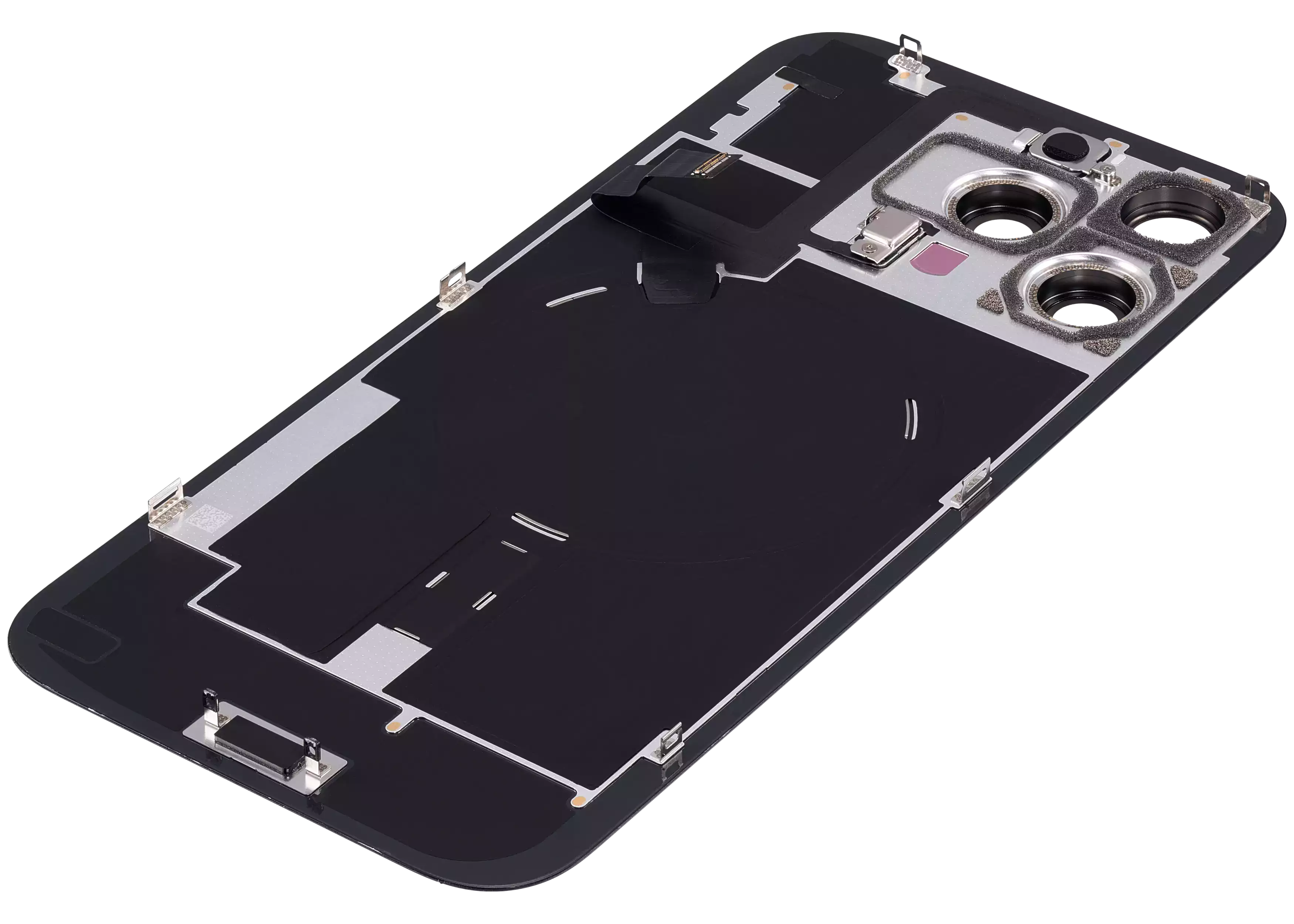 Back Glass With Steel Plate With Wireless NFC Charging MagSafe Magnet & Flashlight Flex Compatible For iPhone 16 Pro Max (Used OEM Pull: Grade A) (Black Titanium)