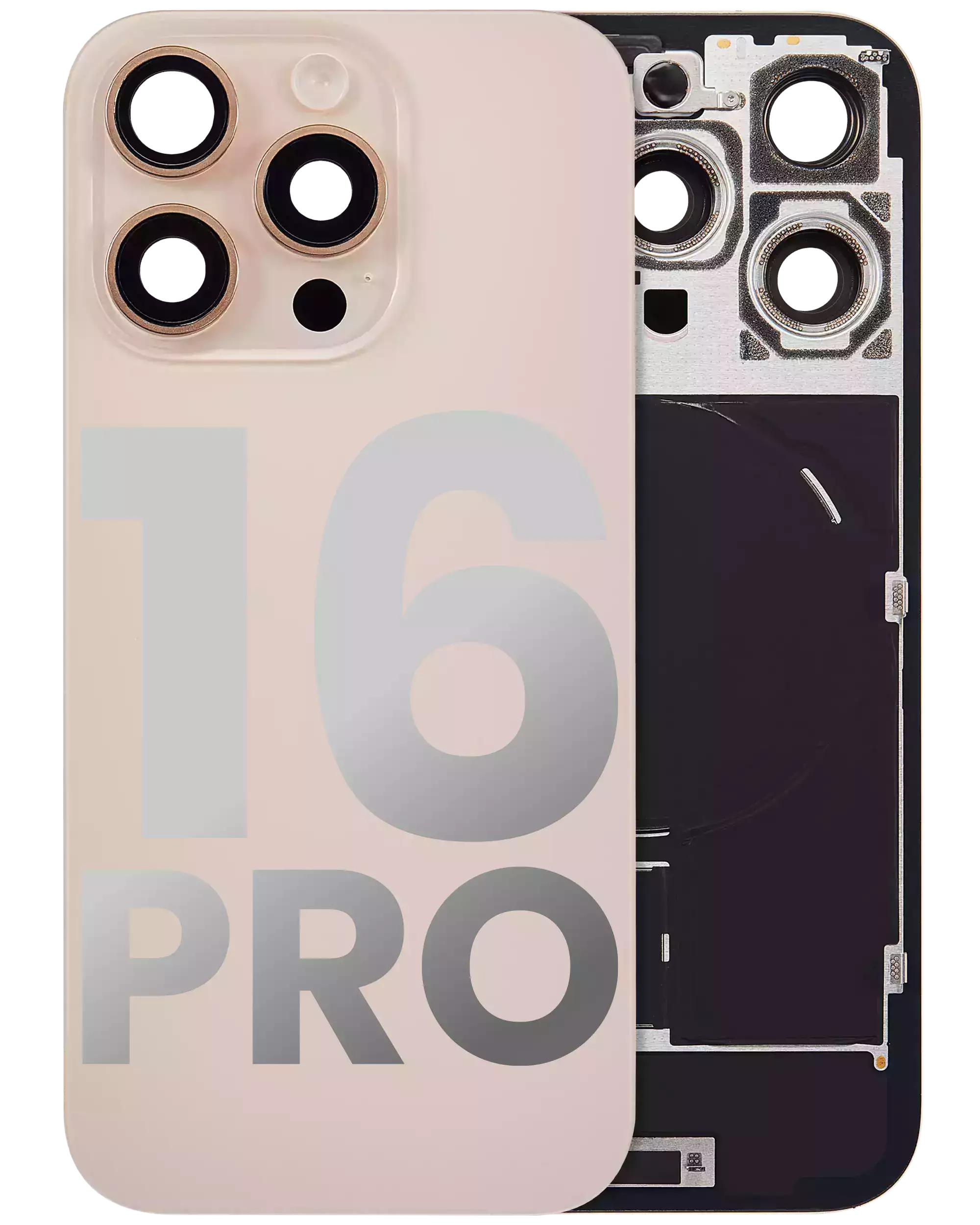 Back Glass With Steel Plate With Wireless NFC Charging MagSafe Magnet & Flashlight Flex Compatible For iPhone 16 Pro (Used OEM Pull: Grade A) (Desert Titanium)