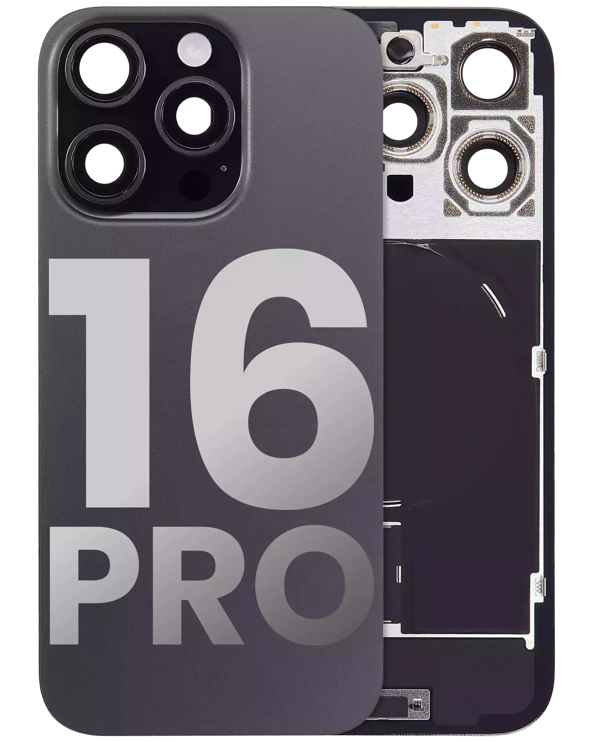 Back Glass With Steel Plate With Wireless NFC Charging MagSafe Magnet & Flashlight Flex Compatible For iPhone 16 Pro (Used OEM Pull: Grade A) (Black Titanium)