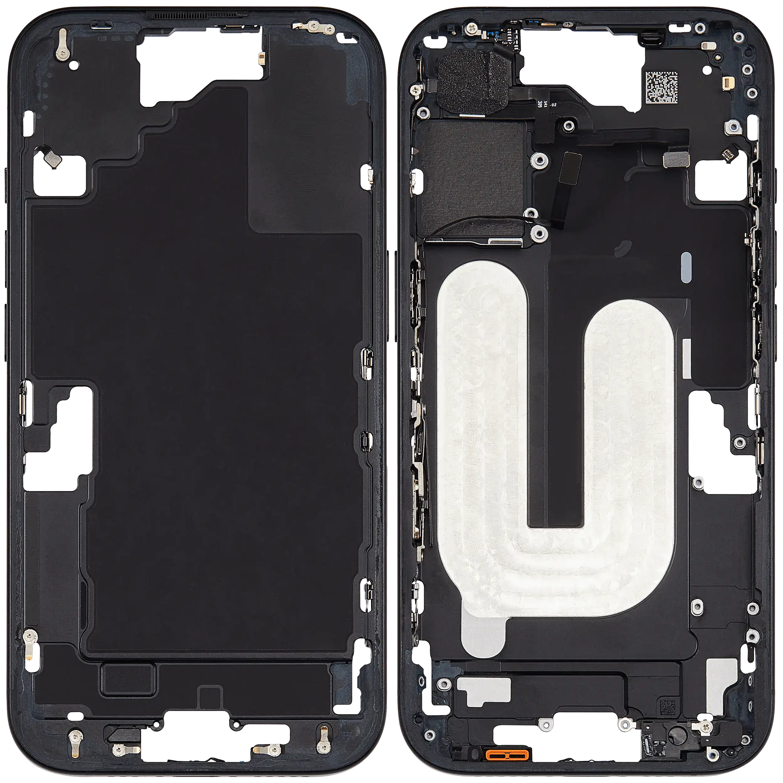 Mid-Frame Housing With Power And Volume Button Compatible For iPhone 16 (US Version) (Used OEM Pull: Grade A) (Black)