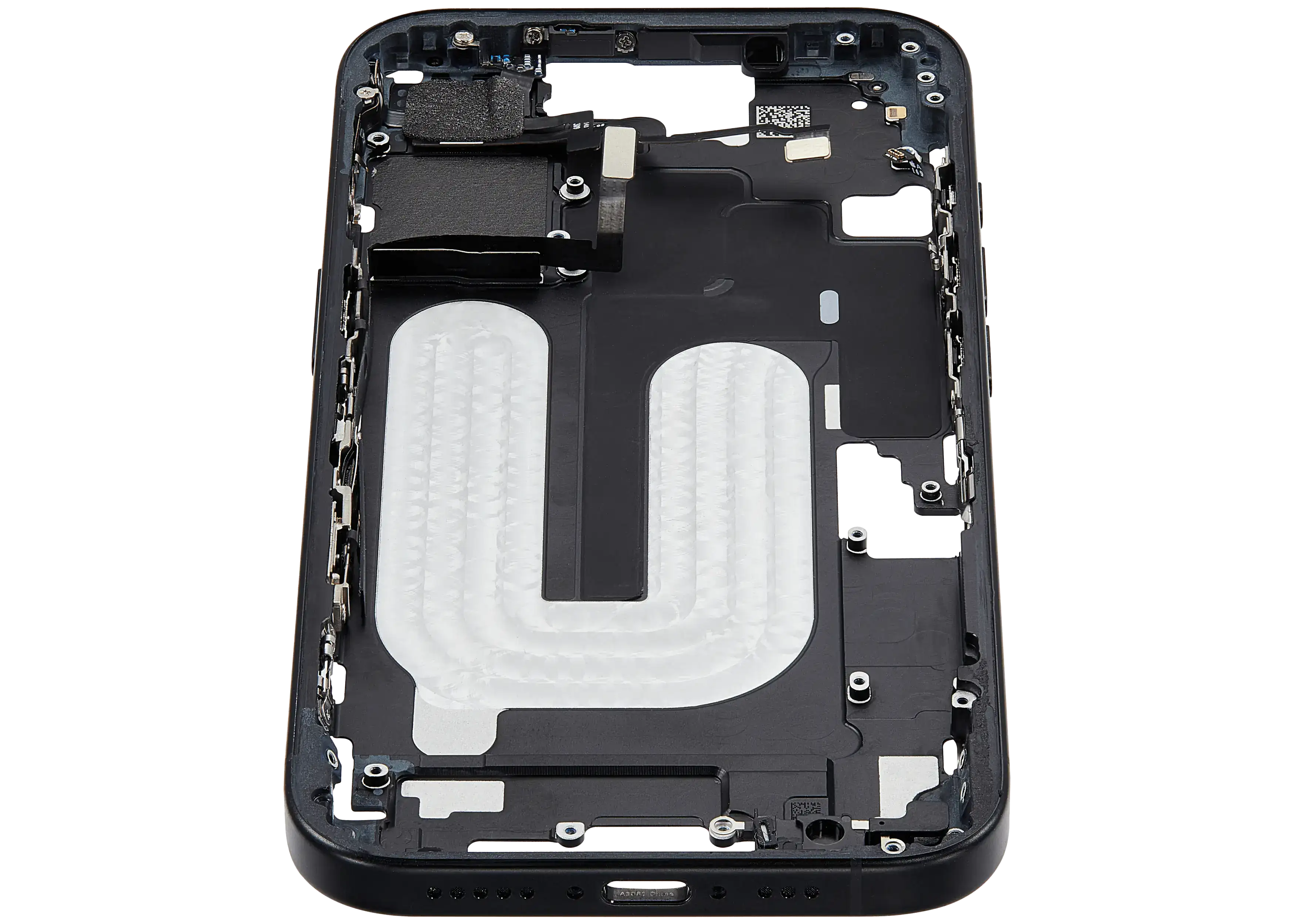 Mid-Frame Housing With Power And Volume Button Compatible For iPhone 16 (US Version) (Used OEM Pull: Grade A) (Black)