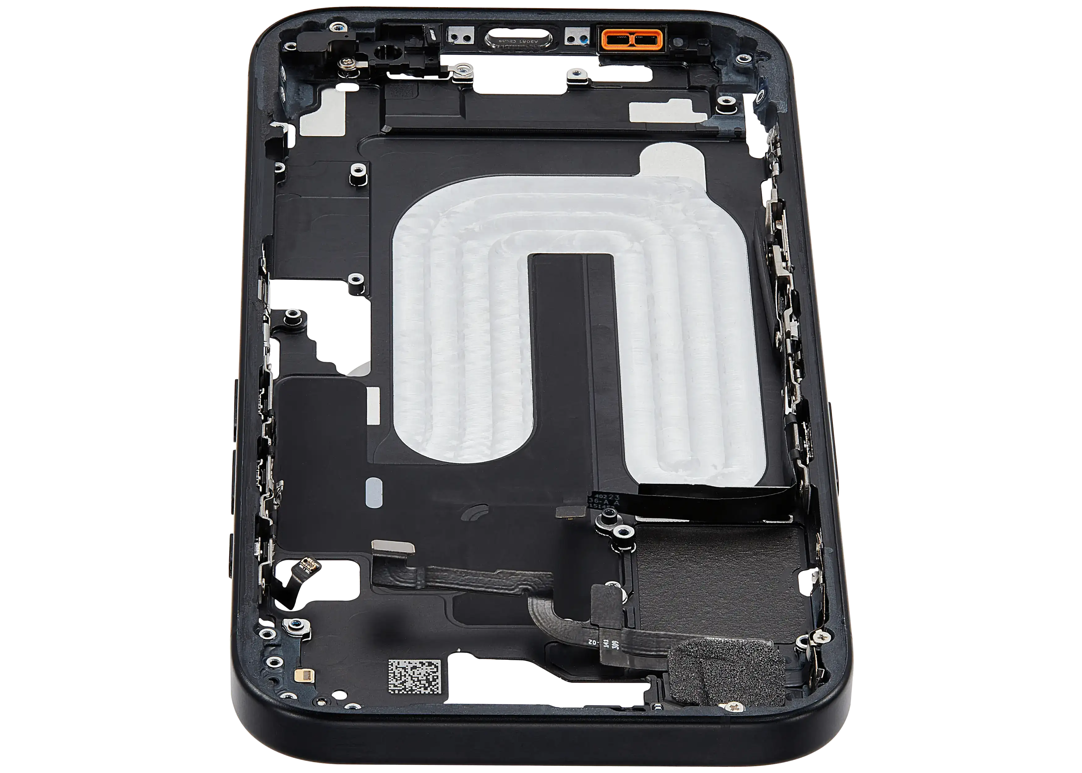 Mid-Frame Housing With Power And Volume Button Compatible For iPhone 16 (US Version) (Used OEM Pull: Grade A) (Black)