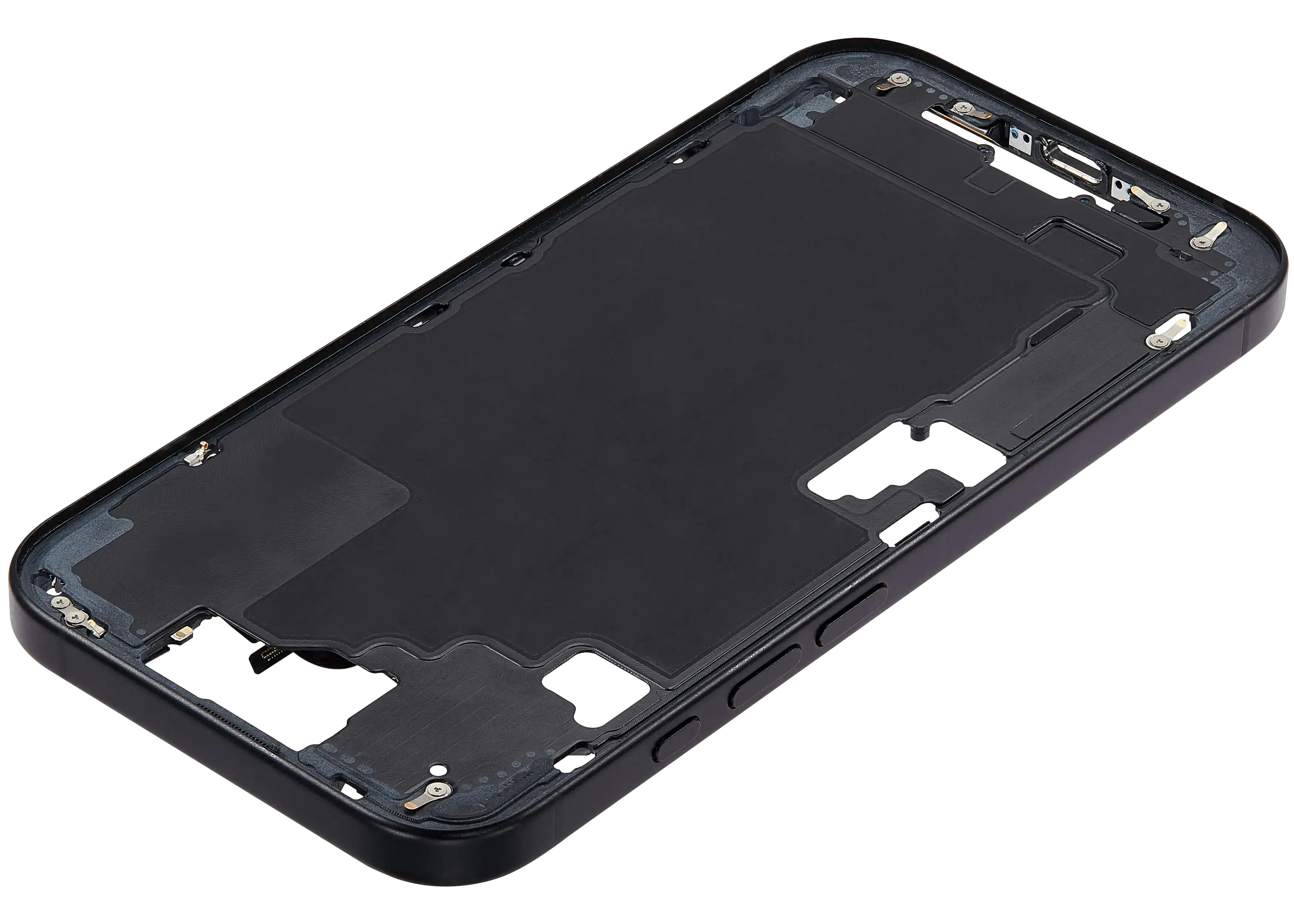 Mid-Frame Housing With Power And Volume Button Compatible For iPhone 16 (US Version) (Used OEM Pull: Grade A) (Black)