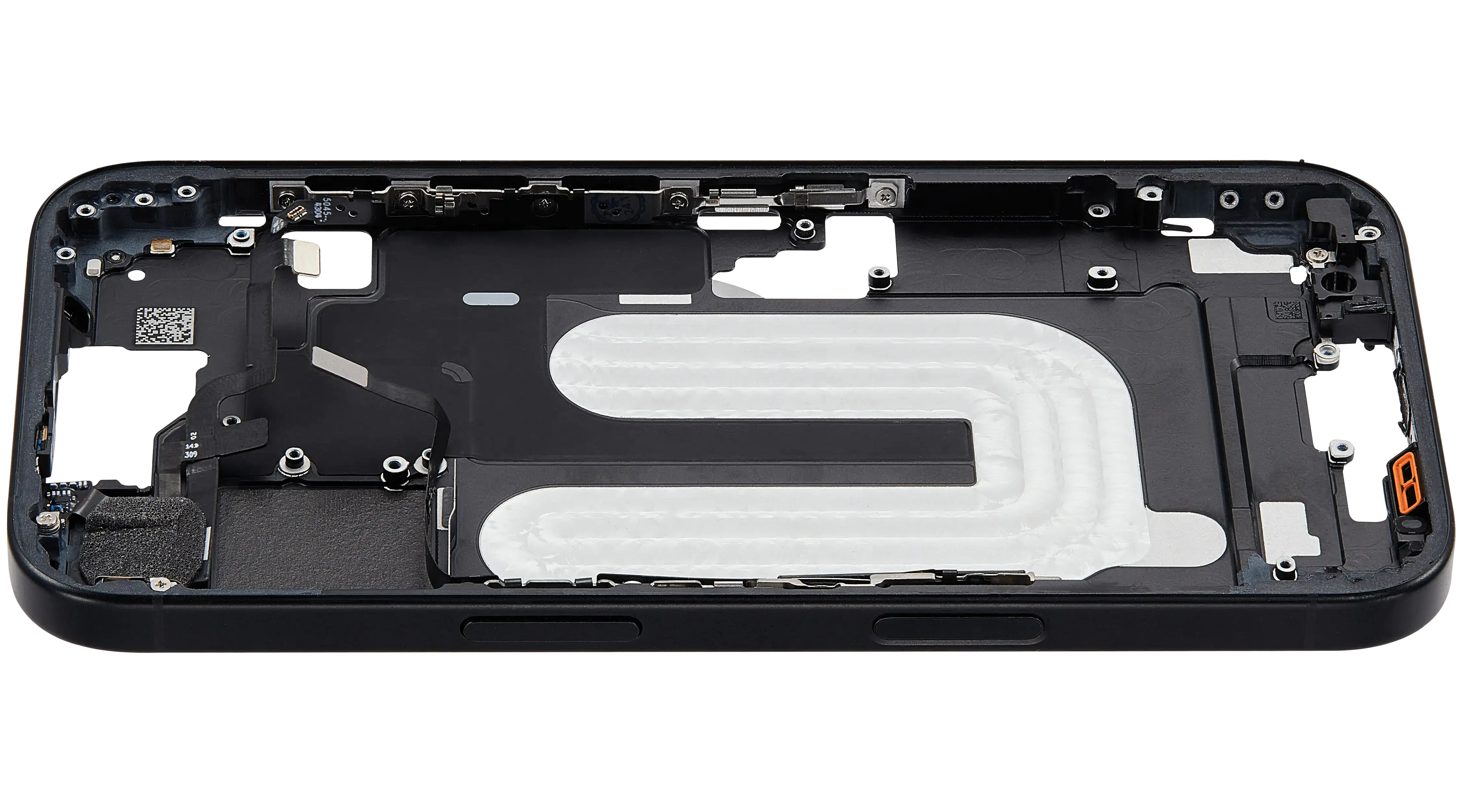 Mid-Frame Housing With Power And Volume Button Compatible For iPhone 16 (US Version) (Used OEM Pull: Grade A) (Black)