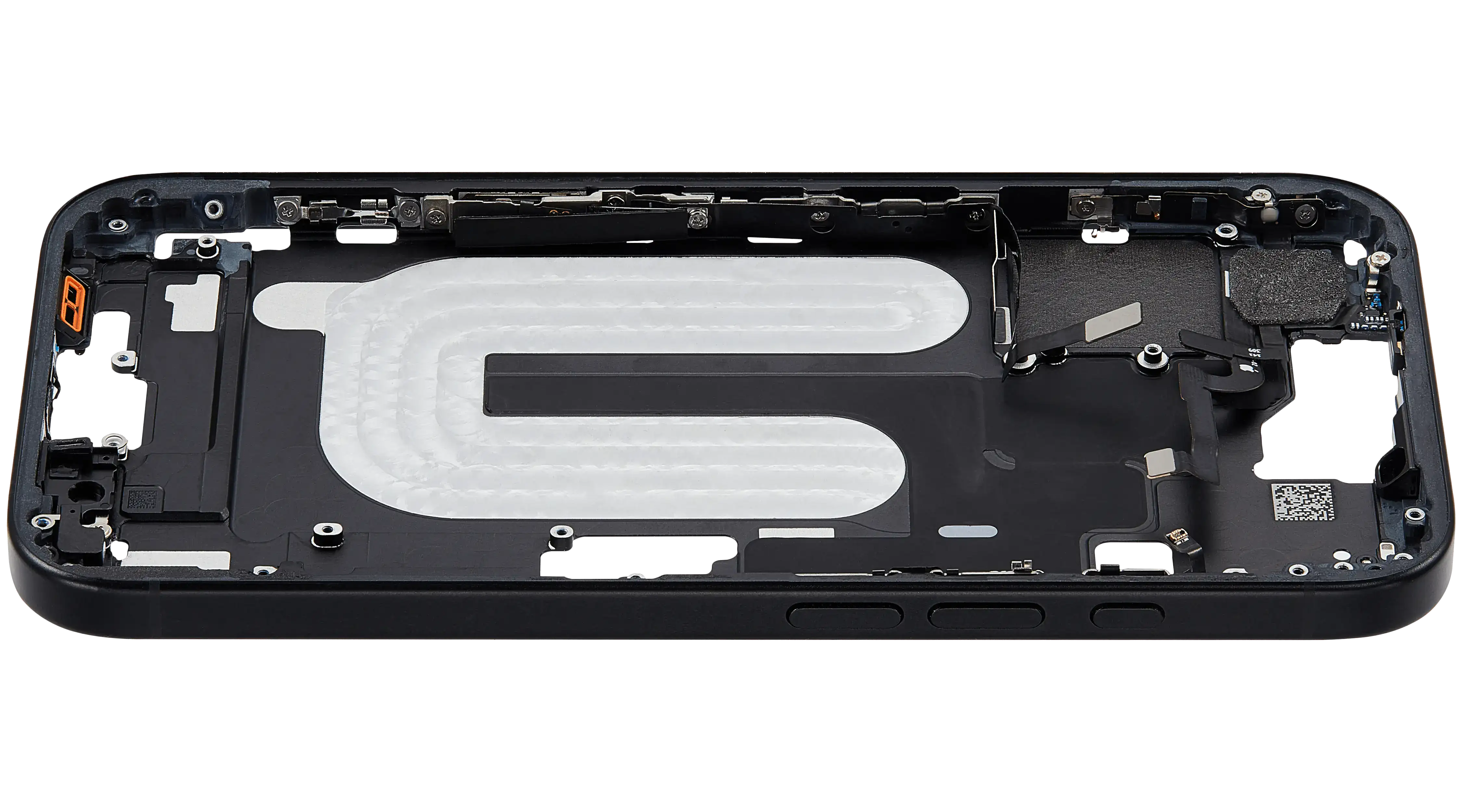 Mid-Frame Housing With Power And Volume Button Compatible For iPhone 16 (US Version) (Used OEM Pull: Grade A) (Black)