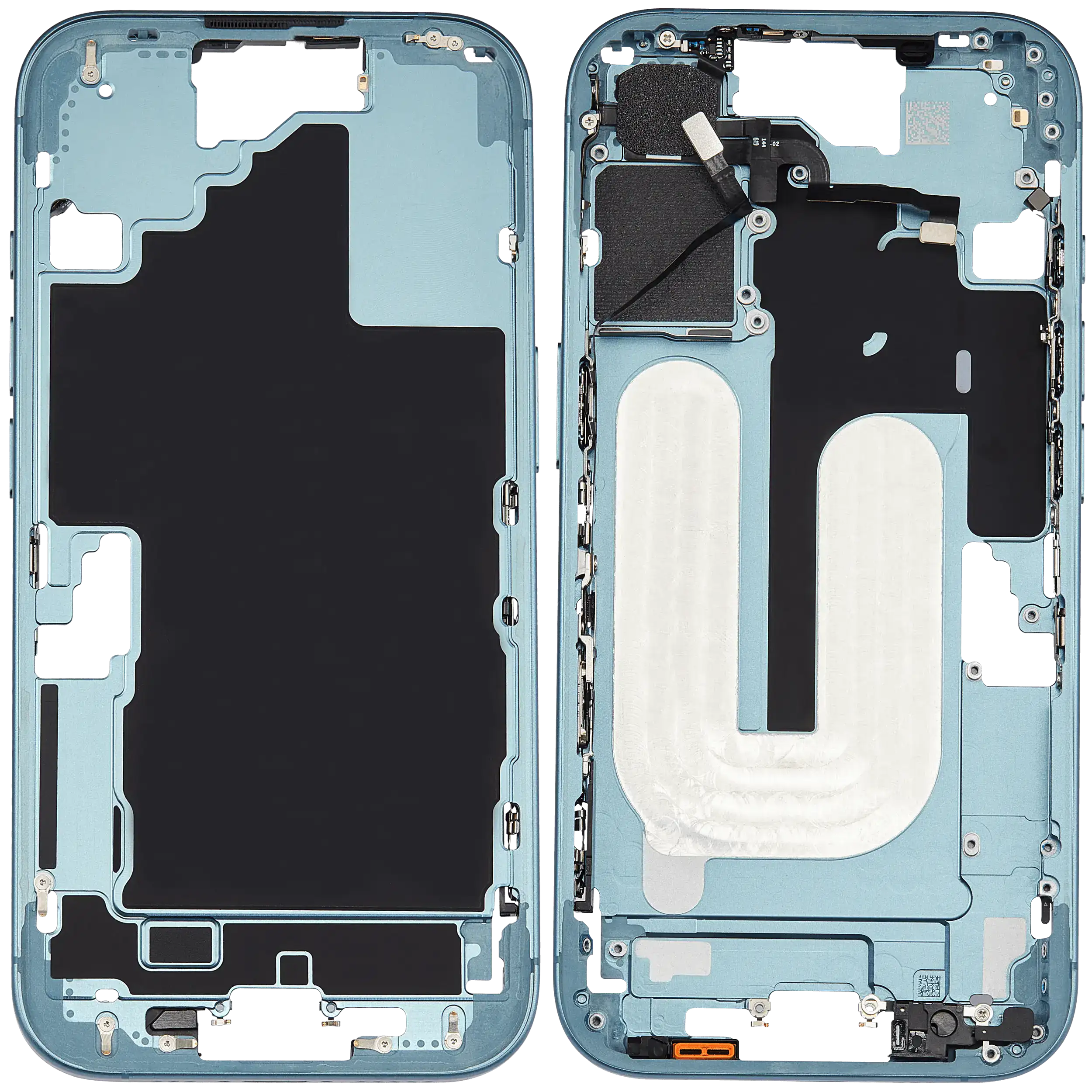 Mid-Frame Housing With Power And Volume Button Compatible For iPhone 16 (US Version) (Used OEM Pull: Grade A) (Teal)