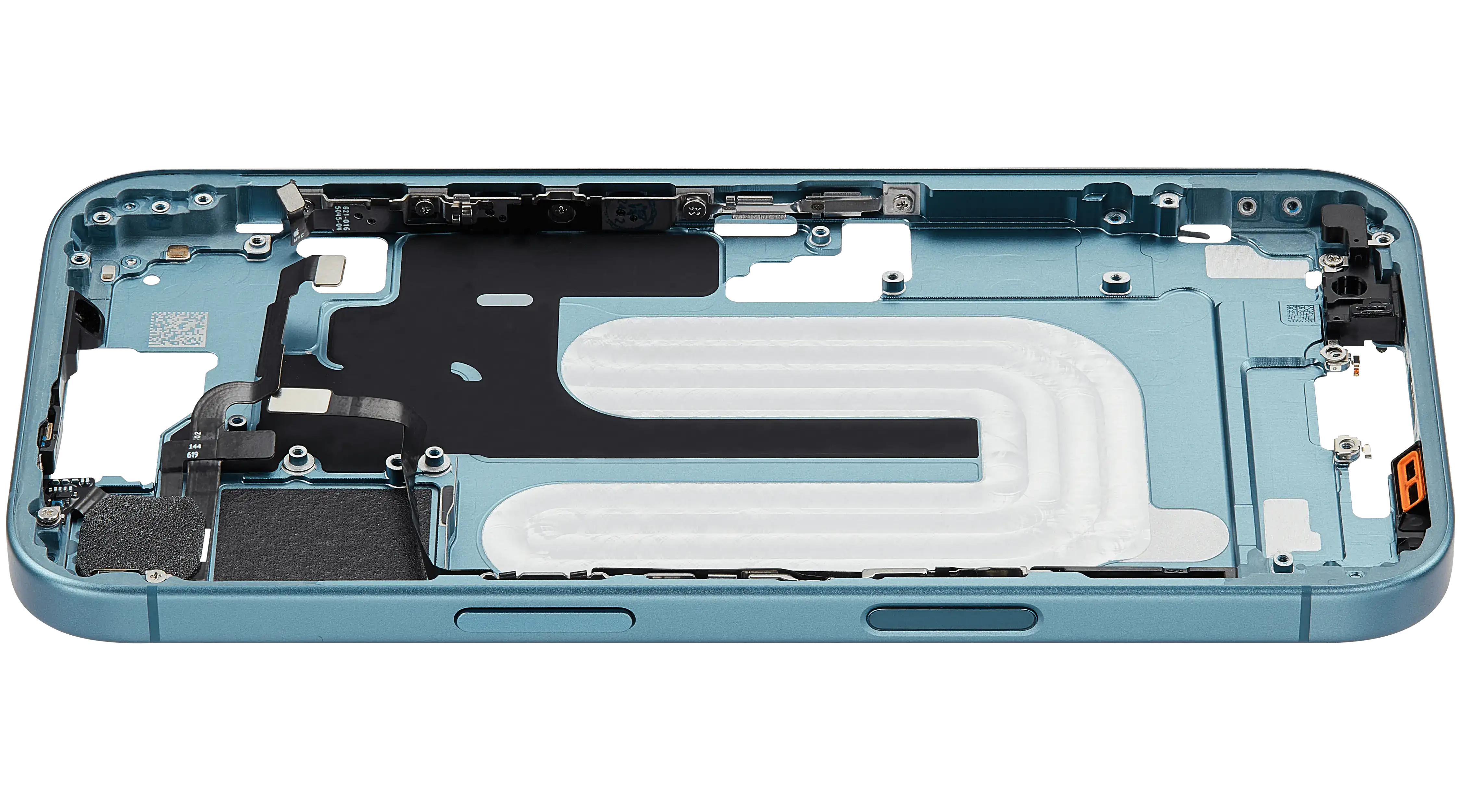 Mid-Frame Housing With Power And Volume Button Compatible For iPhone 16 (US Version) (Used OEM Pull: Grade A) (Teal)