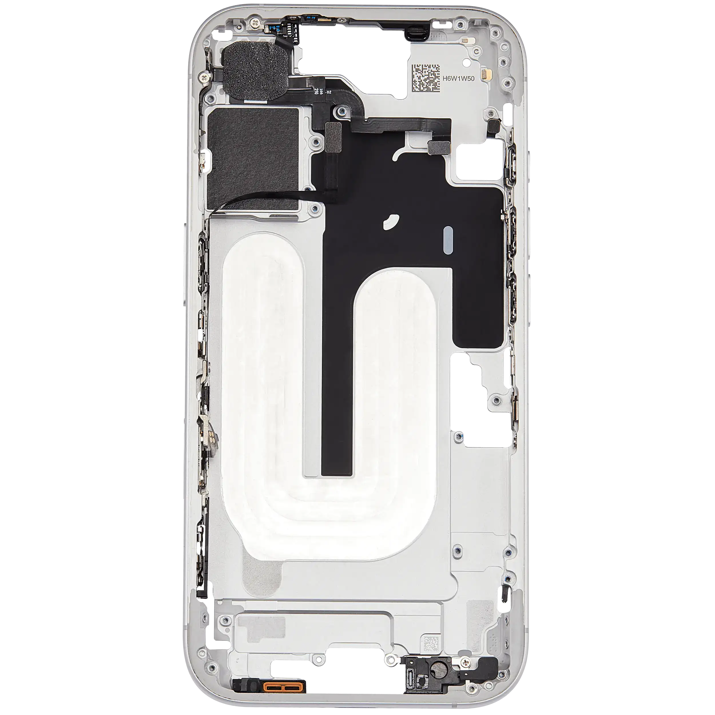 Mid-Frame Housing With Power And Volume Button Compatible For iPhone 16 (US Version) (Used OEM Pull: Grade A) (White)
