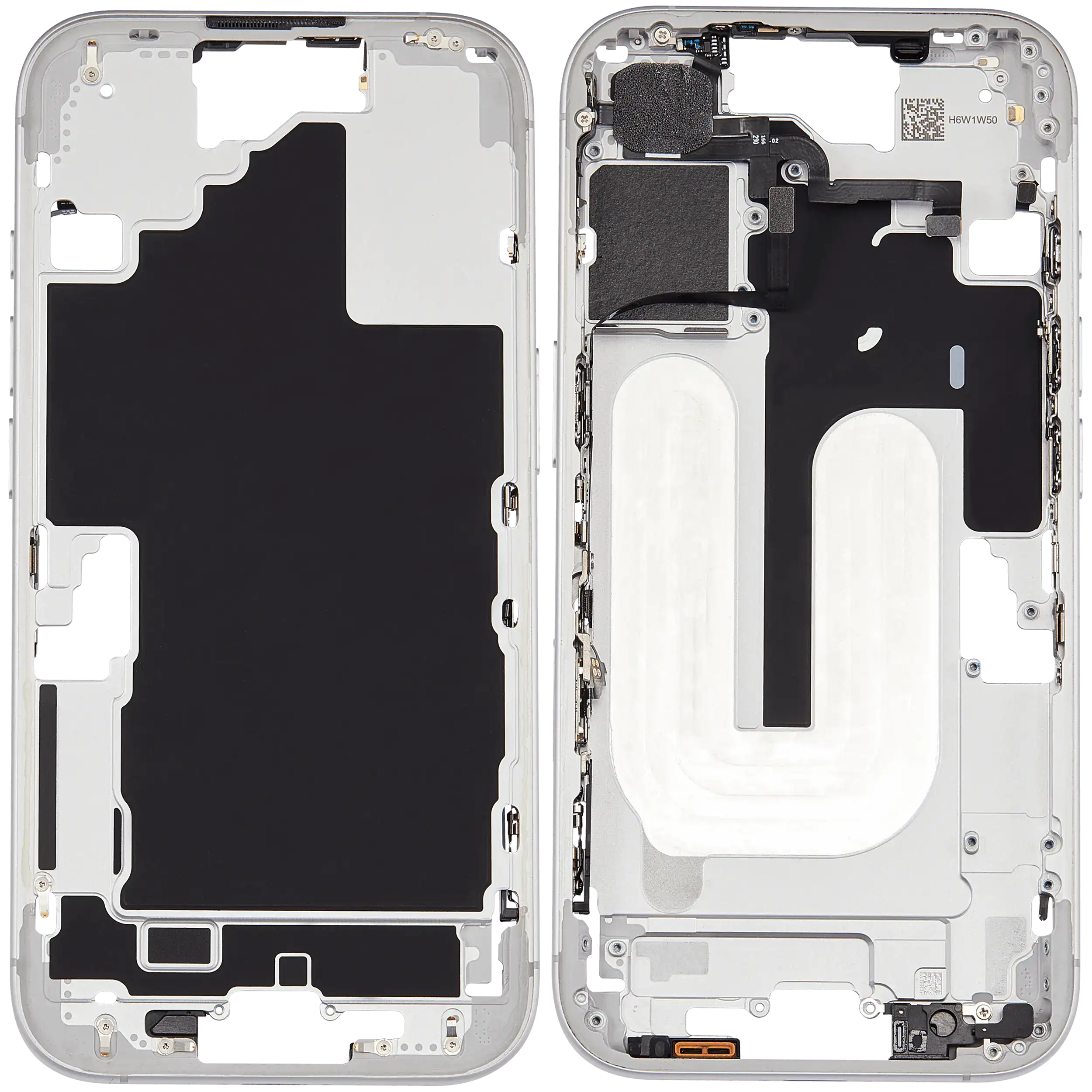 Mid-Frame Housing With Power And Volume Button Compatible For iPhone 16 (US Version) (Used OEM Pull: Grade A) (White)